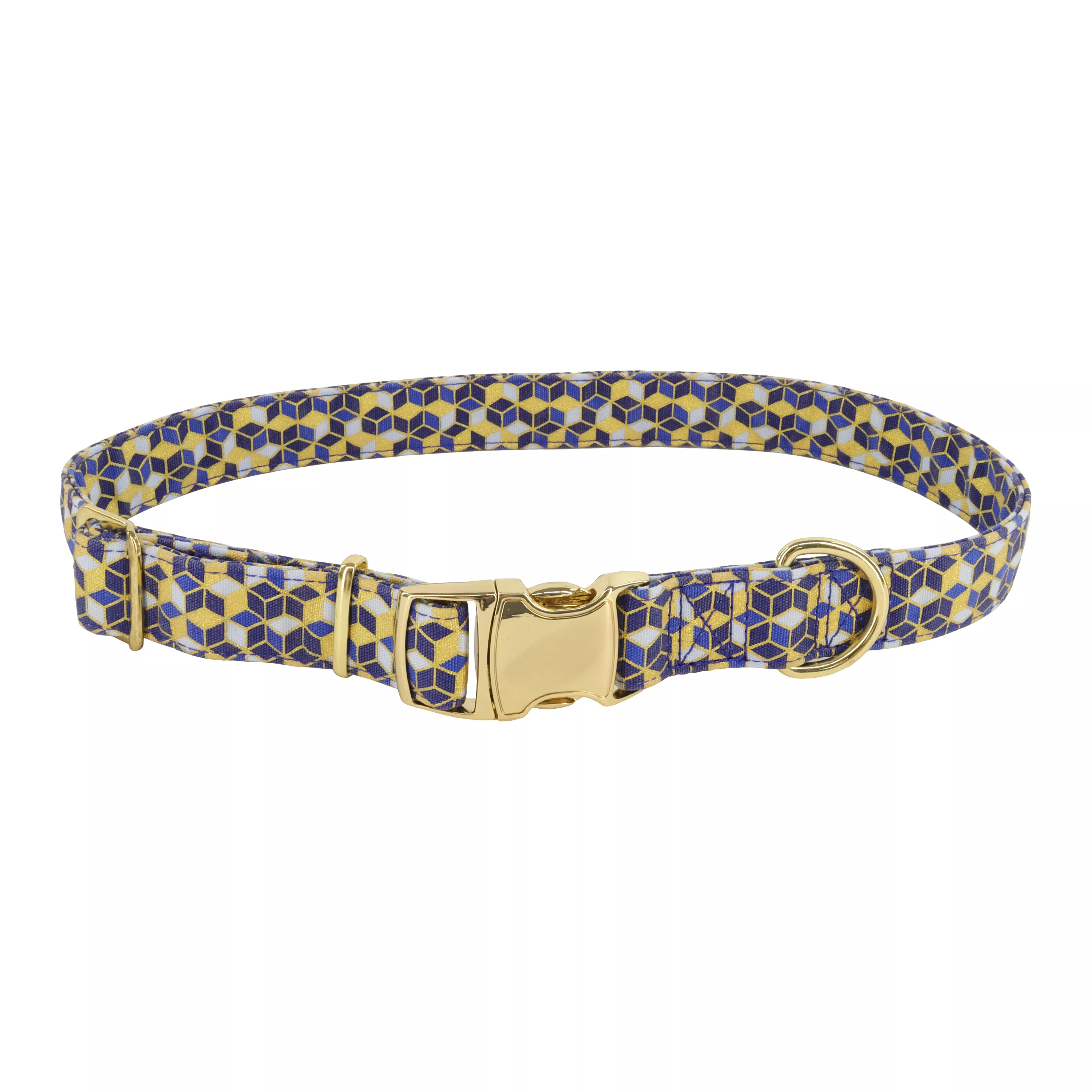 Coastal Accent Metallic 5/8in Wide 12-18in Adjustable Dog Collar Blue Diamonds - Image 1