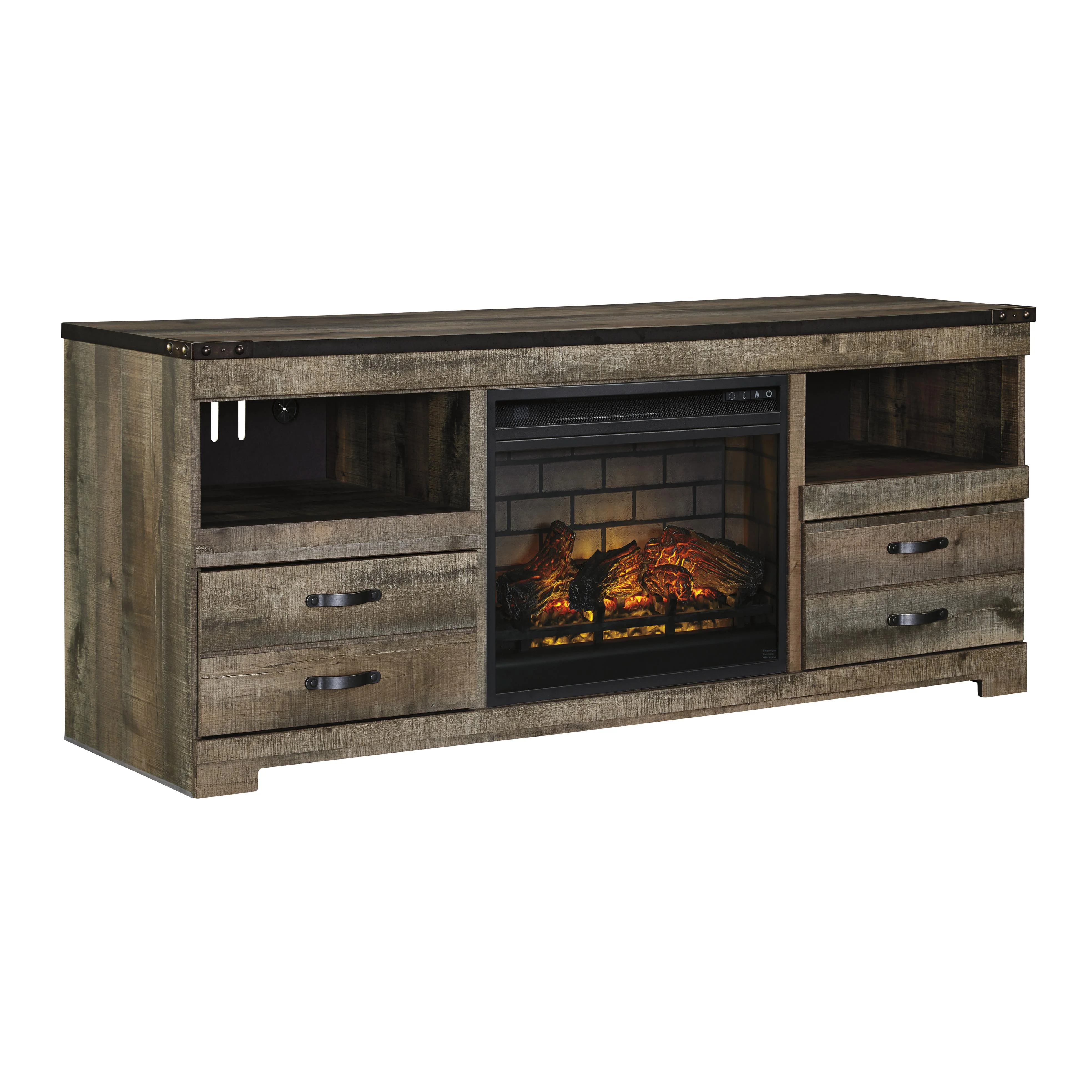 Signature Design by Ashley Trinell W446W9 63″ TV Stand with Electric Fireplace
