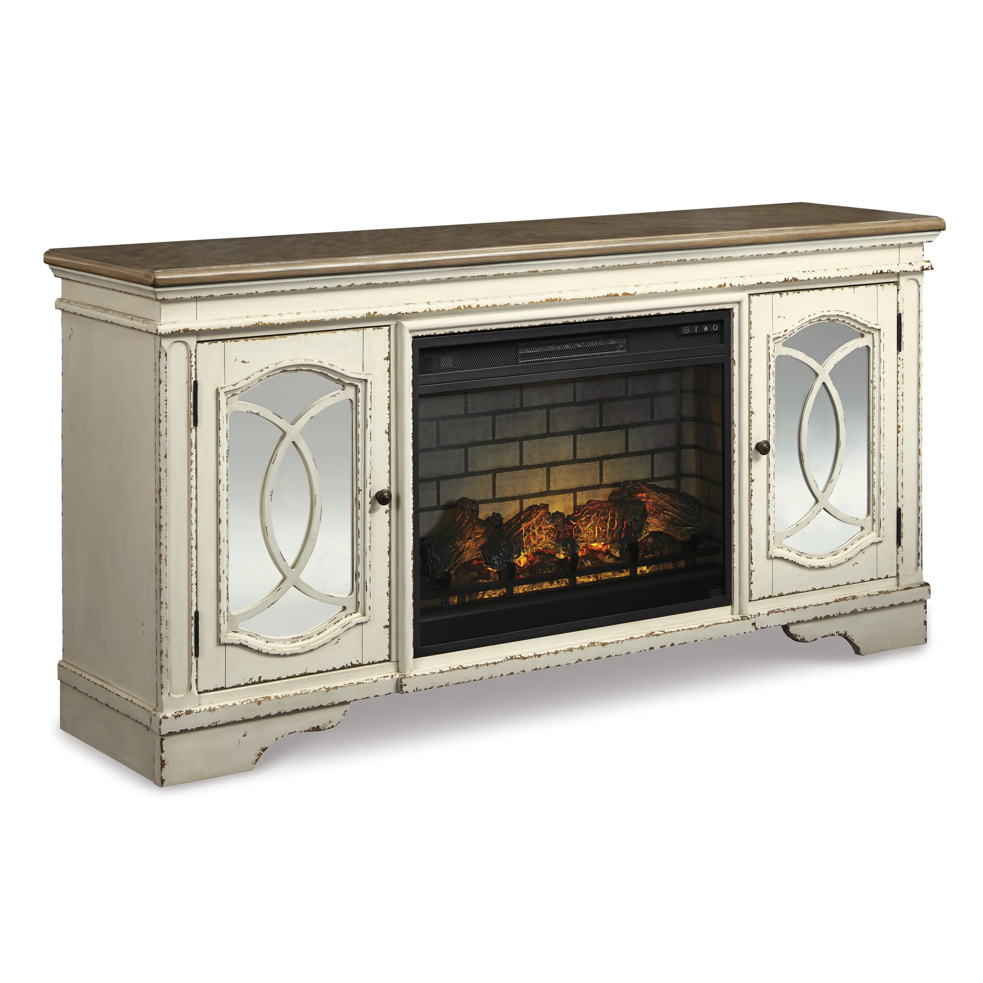 Signature Design by Ashley Realyn W743W2 74″ TV Stand with Electric Fireplace