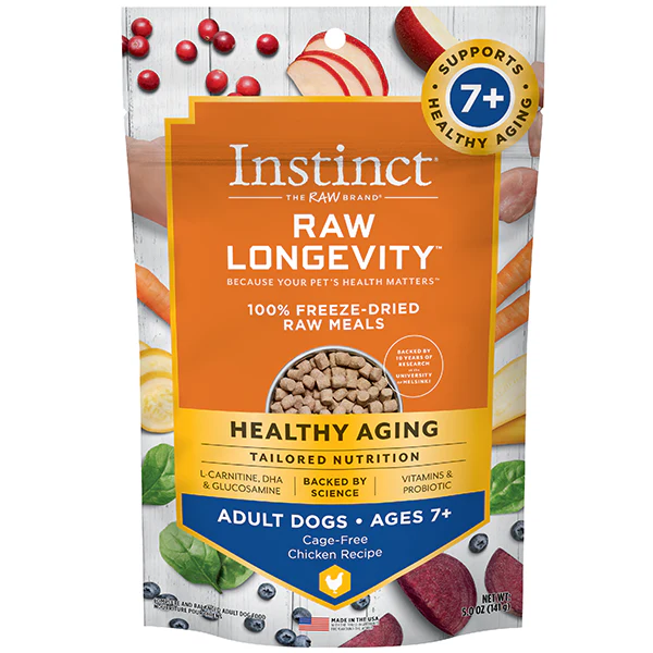 Instinct® Raw Longevity™ 100% Freeze-Dried Raw Meals Cage-Free Chicken Recipe for Adult Dogs Ages 7+ 5oz Bag - Image 1