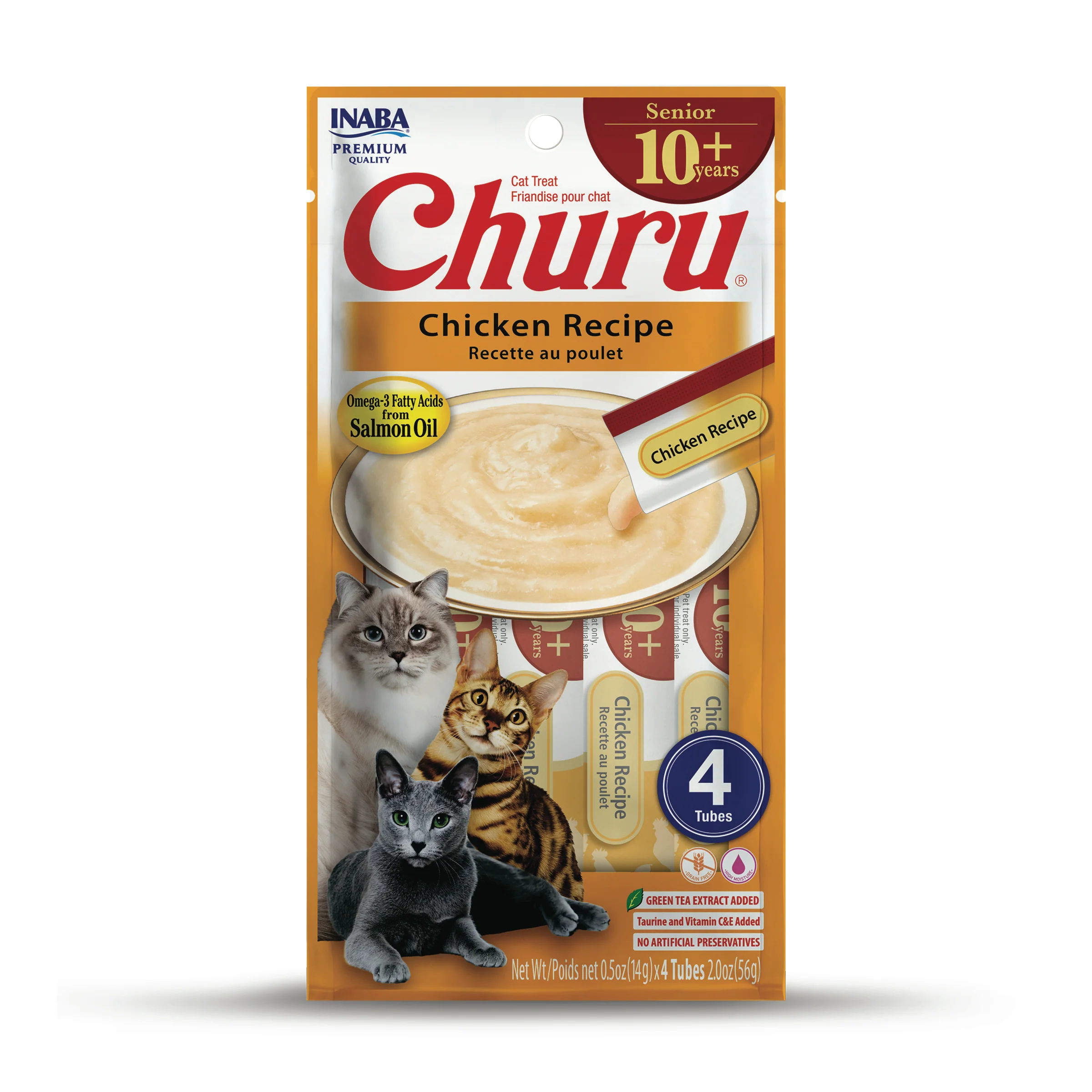 INABA Churu Senior 10+ Cat Treats 0.5 ounces Each, 4 Tubes, Chicken Recipe - Image 1