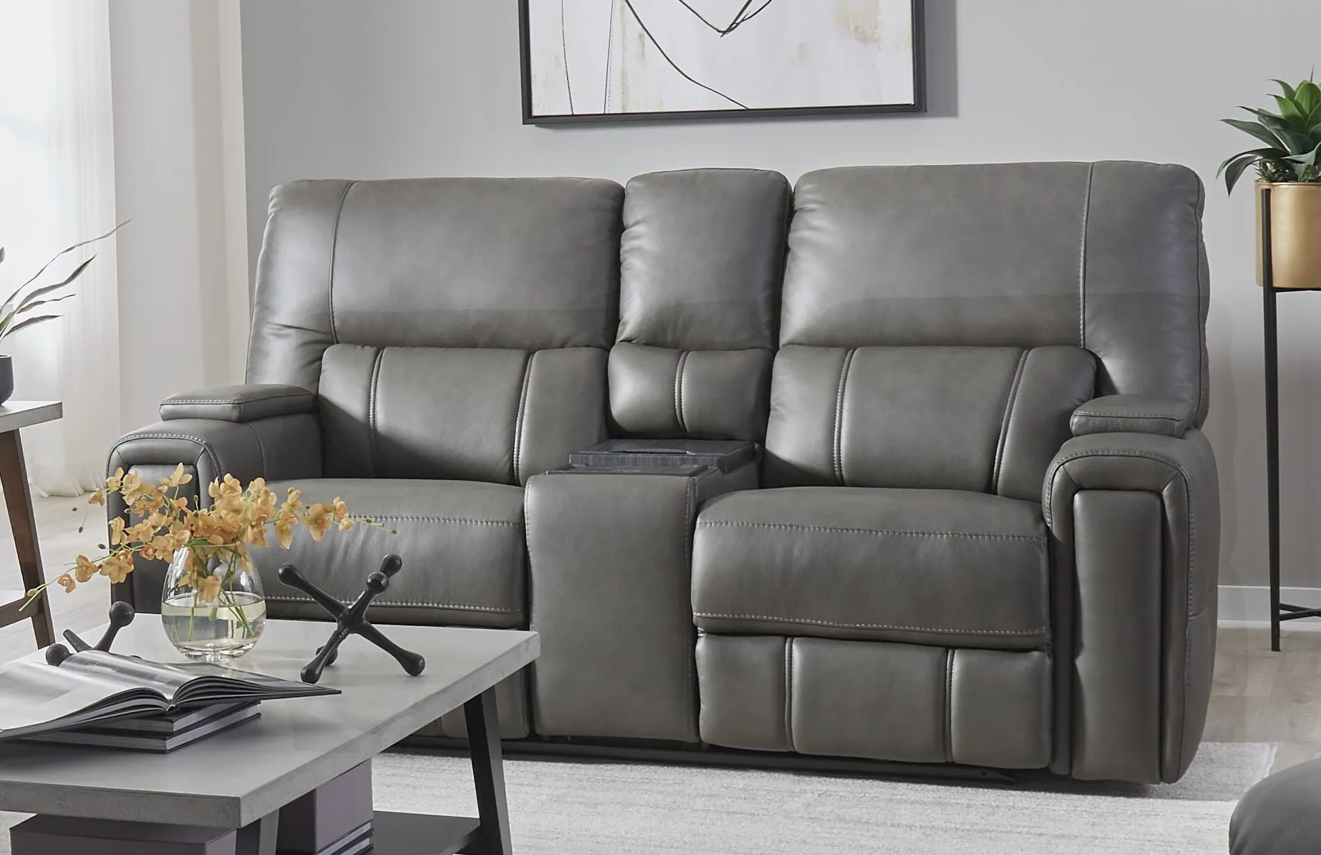 463-86P/97314 Revive by Southern Motion Hudson Leather Power Loveseat in Oasis Coal