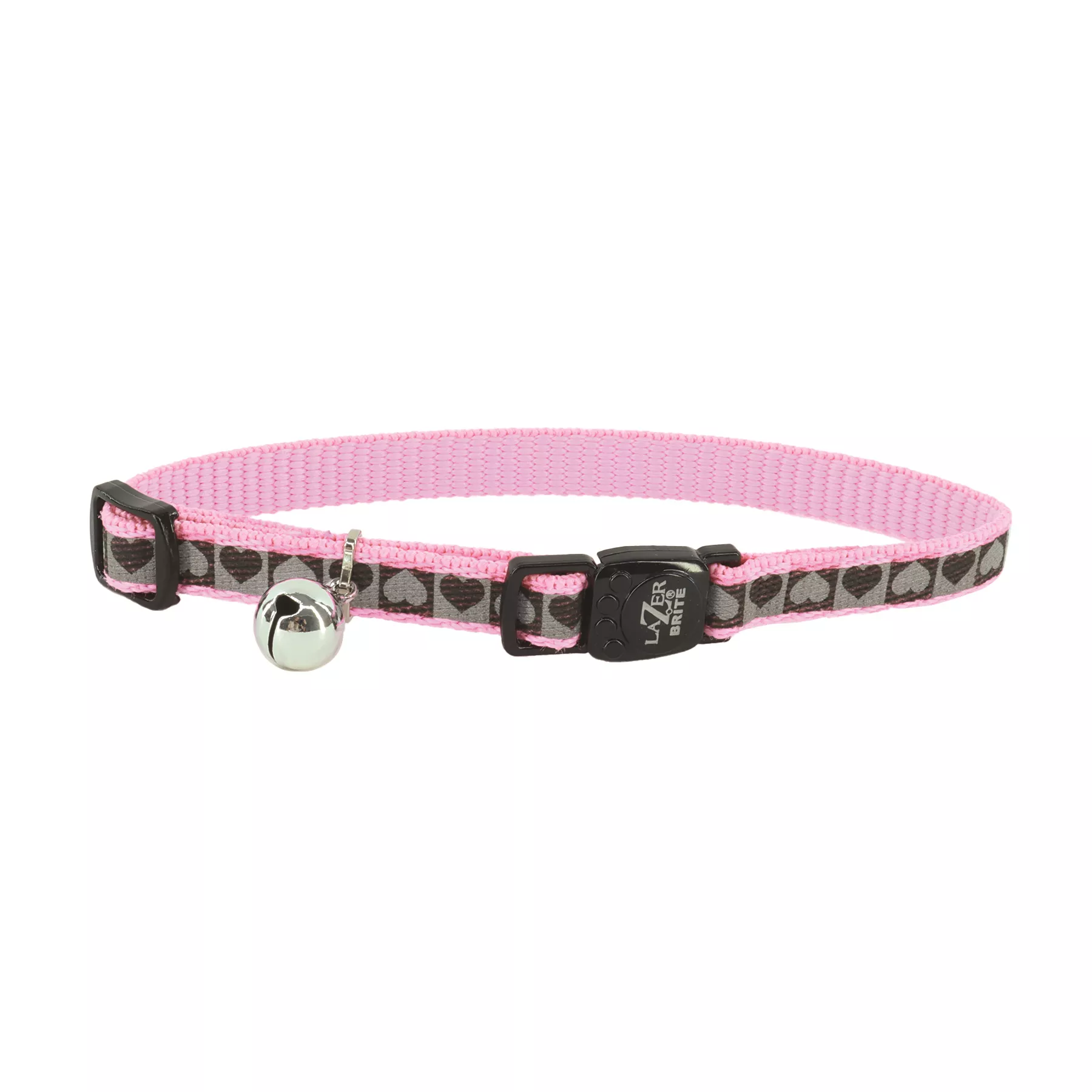 Coastal Lazer Bright 3/8in Wide 8-12In Reflective Breakaway Cat Collar Pink Hearts - Image 1