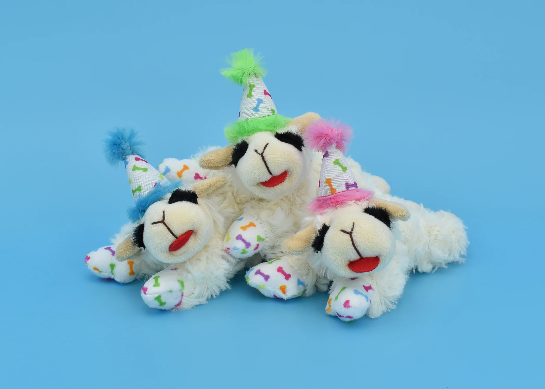 Multipet Plush Dog Toy Lamb Chop with Birthday Hat 10.5in Assorted - Image 1