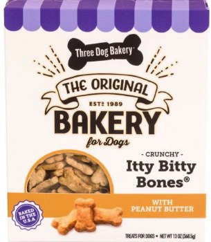 Three Dog Bakery Itty Bitty Bones Dog Cookies Peanut Butter Vanilla 13oz - Image 1