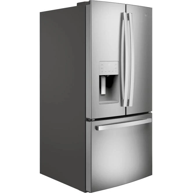 GE 33-inch, 23.6 cu.ft. Freestanding French 3-Door Refrigerator with External Water and Ice Dispensing System GFE24JYKFS - Image 2