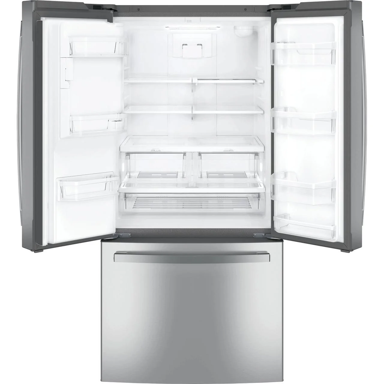 GE 33-inch, 23.6 cu.ft. Freestanding French 3-Door Refrigerator with External Water and Ice Dispensing System GFE24JYKFS - Image 3