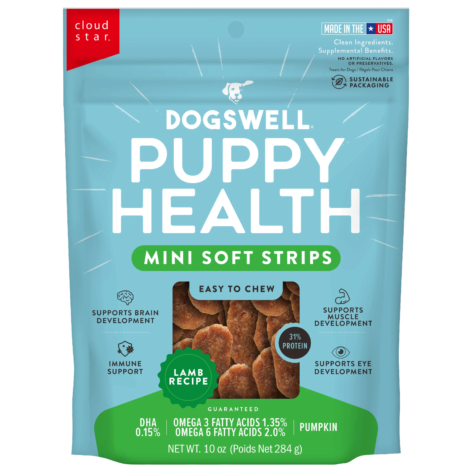 Dogswell Lifestage Puppy Treats Mini Soft Strips Lamb, 10 oz. Bag - Image 1