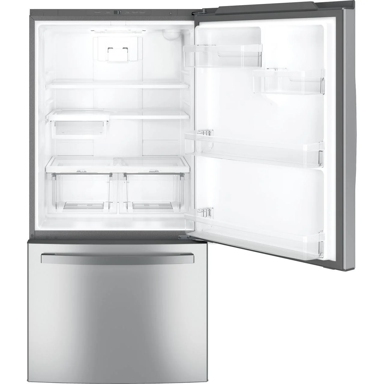GE 33-inch, 24.8 cu.ft. Freestanding Bottom Freezer Refrigerator with Interior Ice Maker GDE25EYKFS - Image 3