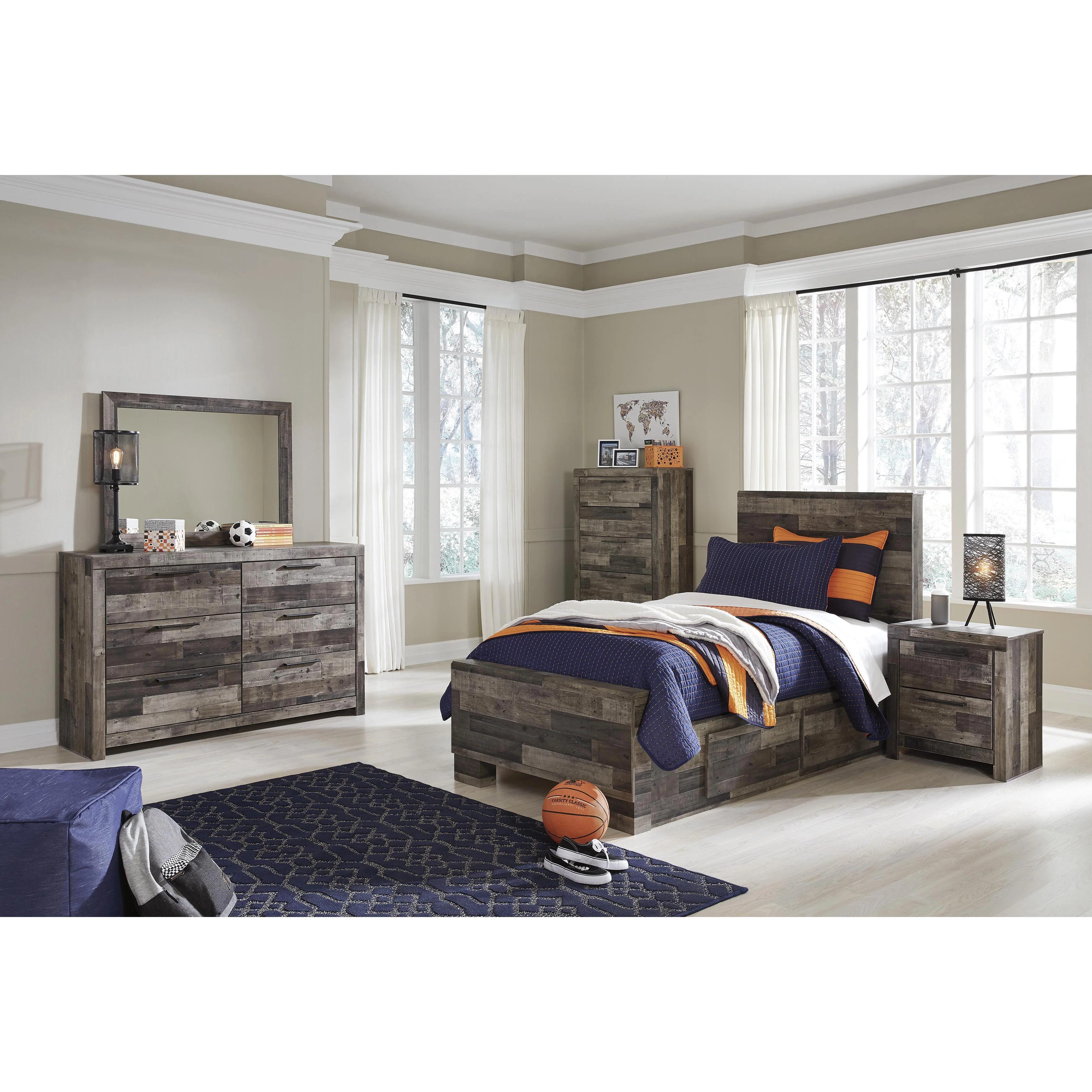 Benchcraft Derekson B200B20 Twin Panel Bed with 2 Storage Drawers - Image 2