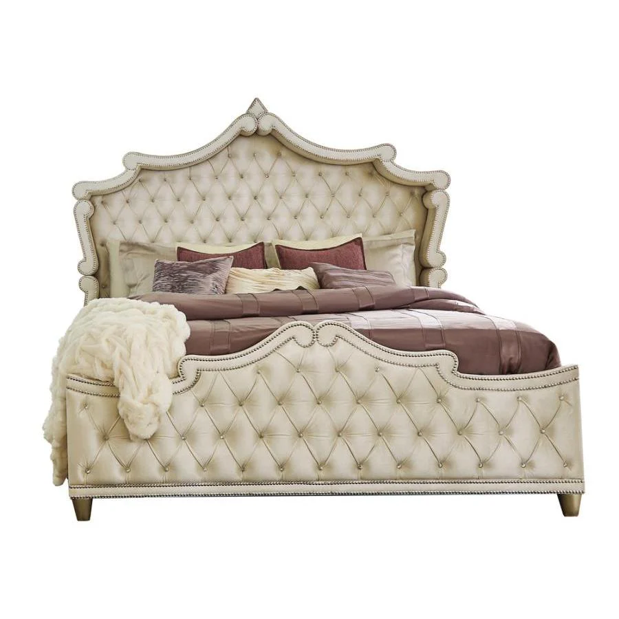 Coaster Furniture Antonella 223521KE Upholstered Eastern King Panel Bed - Ivory and Camel - Image 1