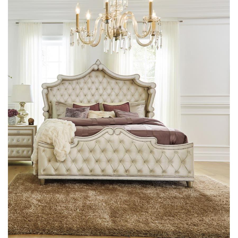 Coaster Furniture Antonella 223521KE Upholstered Eastern King Panel Bed - Ivory and Camel - Image 2