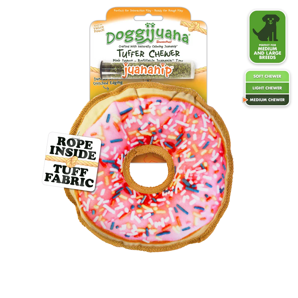 Doggijuana Plush Dog Toy Tuffer Chewer Pink Donut - Image 1