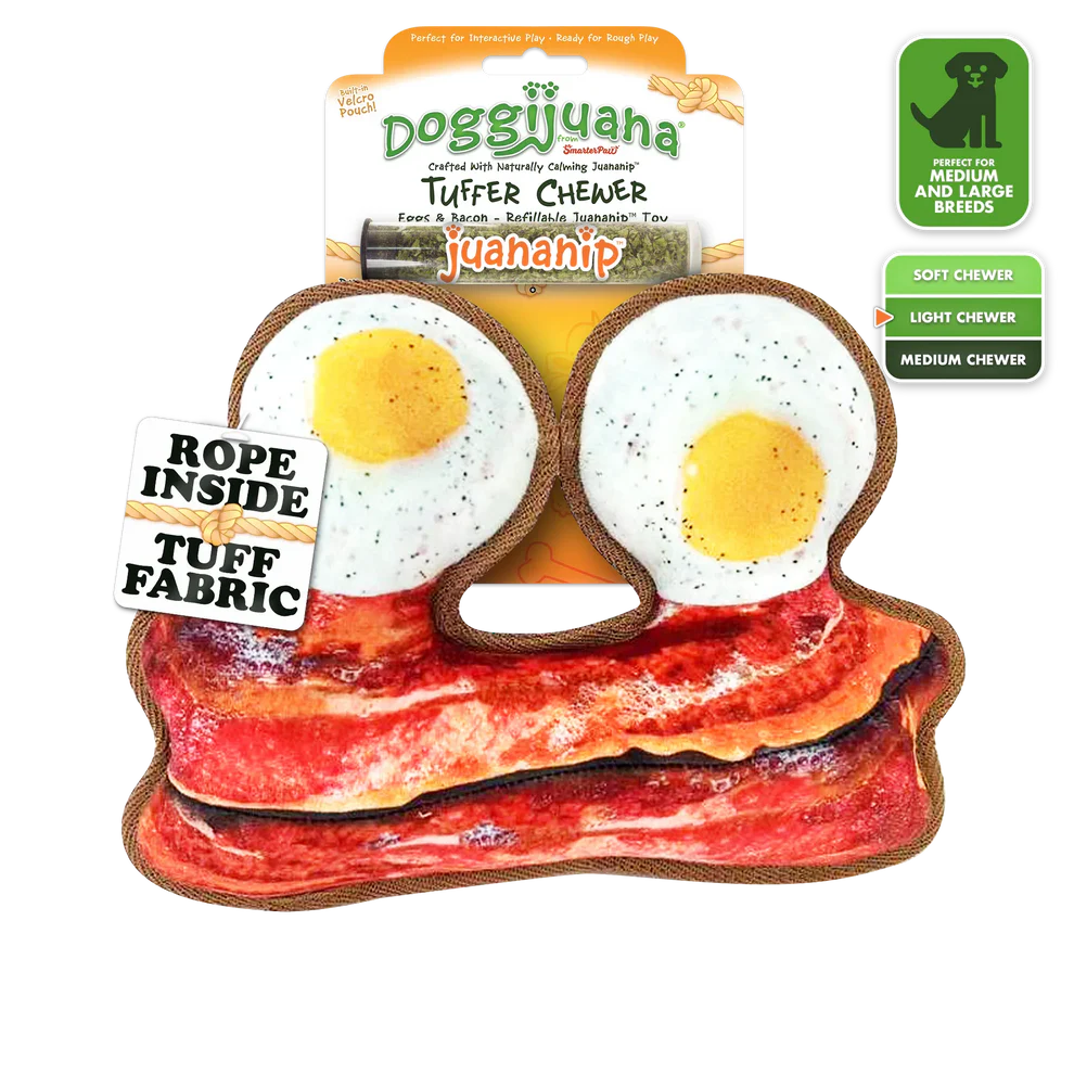 Doggijuana Plush Dog Toy Tuffer Chewer Bacon and Eggs - Image 1