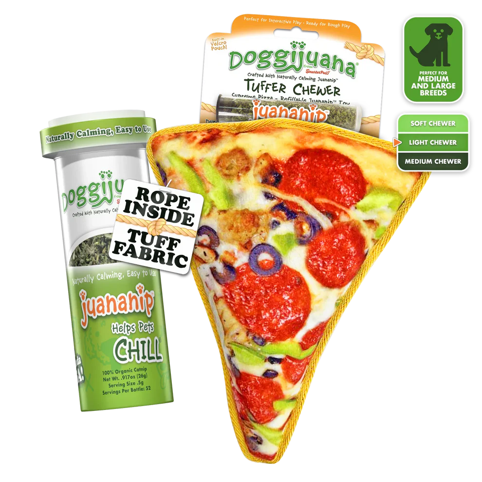 Doggijuana Plush Dog Toy Tuffer Chewer Supreme Pizza - Image 1