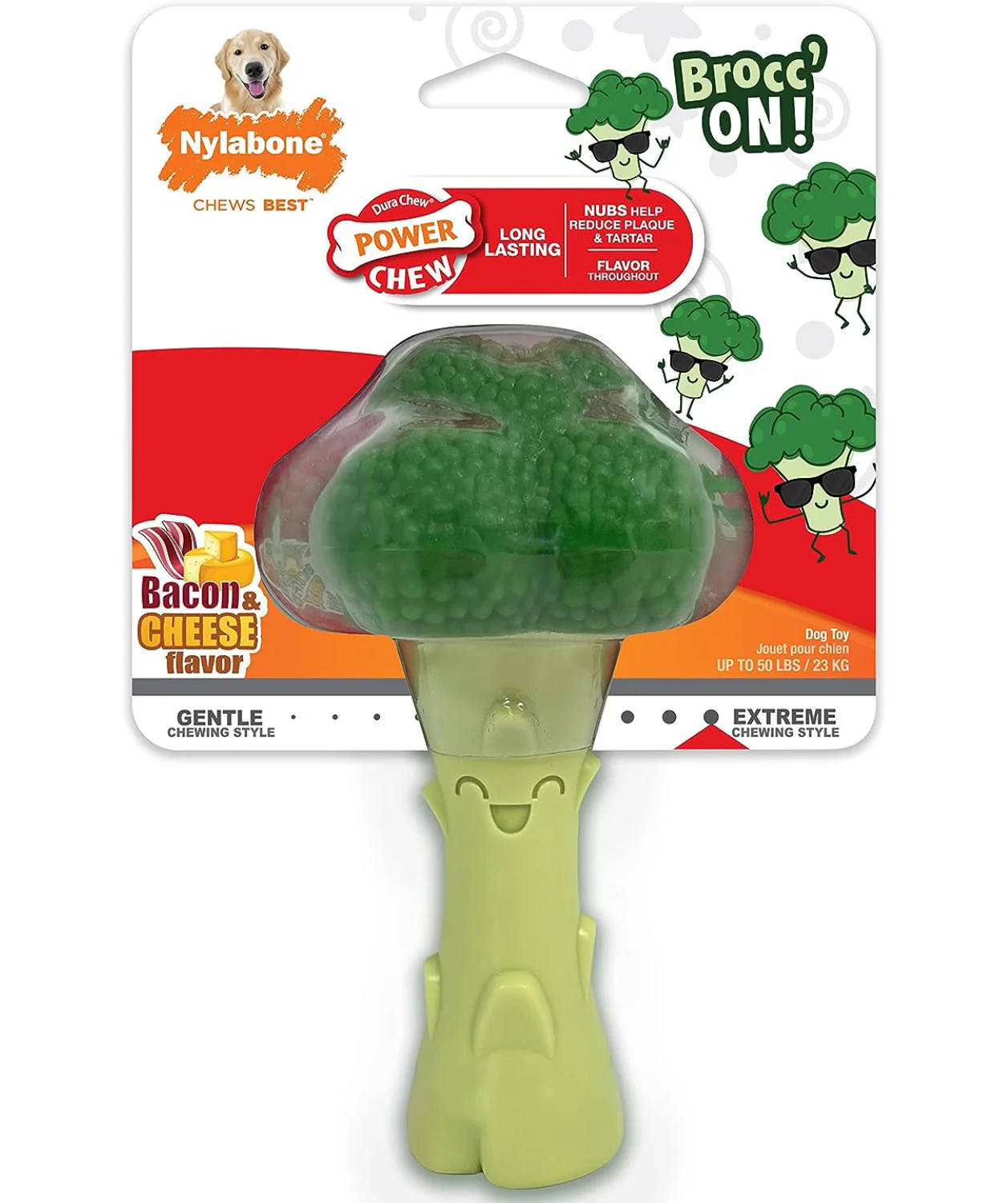 Nylabone Power Chew Broccoli Dog Toy Bacon & Cheese Broccoli Large/Giant - Image 1