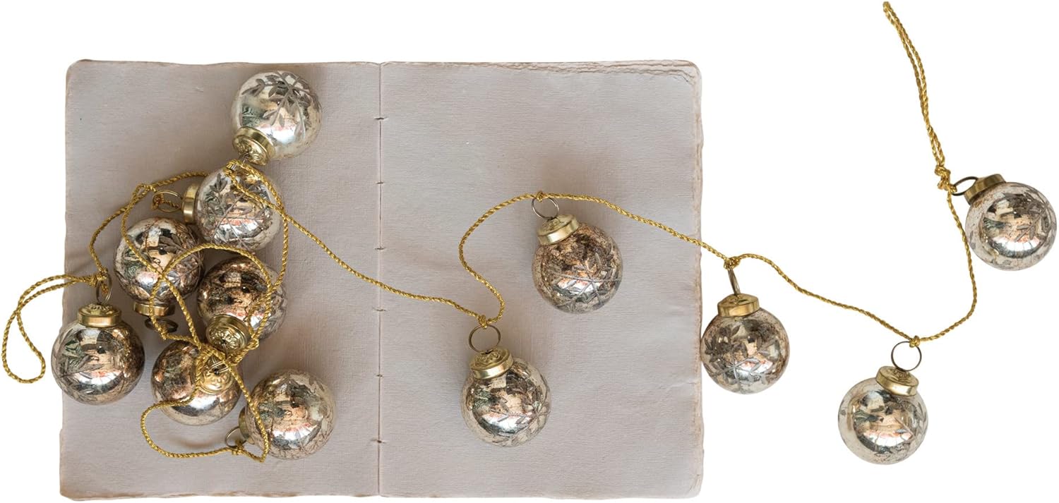 Etched Recycled Mercury Glass Ball Ornament Garland - Image 2
