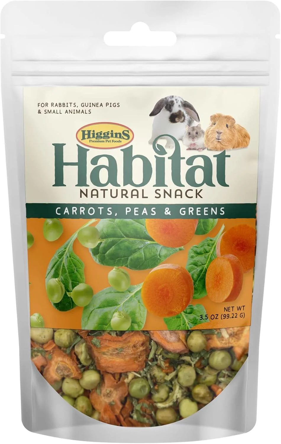 Higgins Habitat Natural Snack Carrots Peas & Greens Treats for Rabbit 3.5 oz