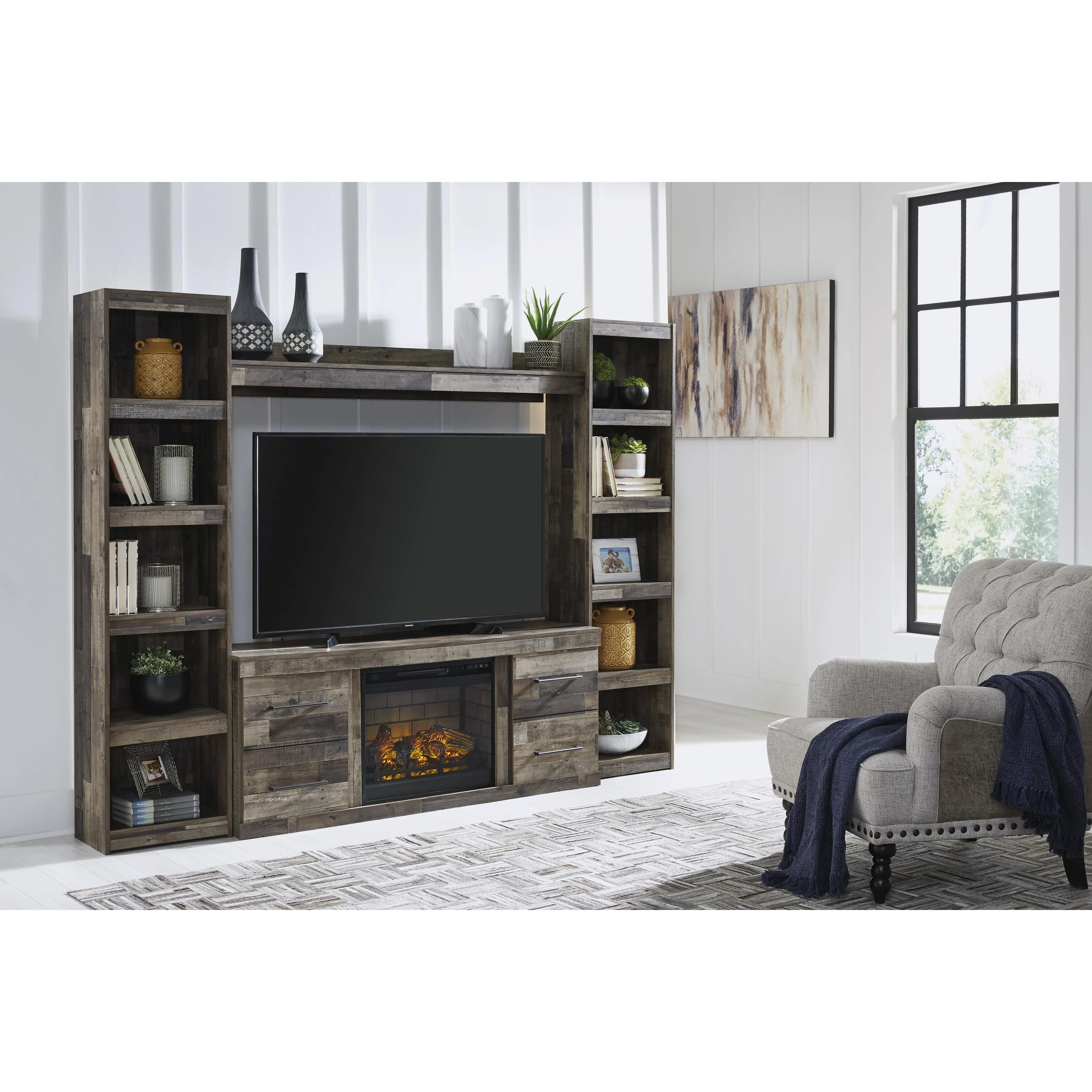 Signature Design by Ashley Derekson EW0200W8 4 pc Entertainment Center with Electric Fireplace - Image 2