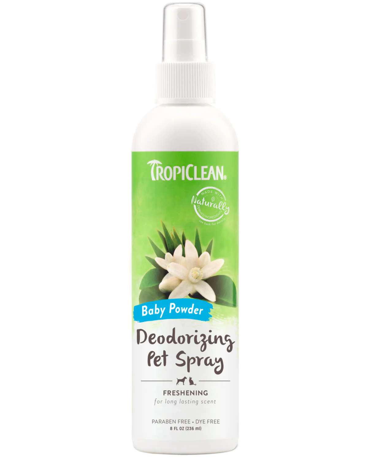 TropiClean Baby Powder Deodorizing Spray for Pets, 8oz - Image 1