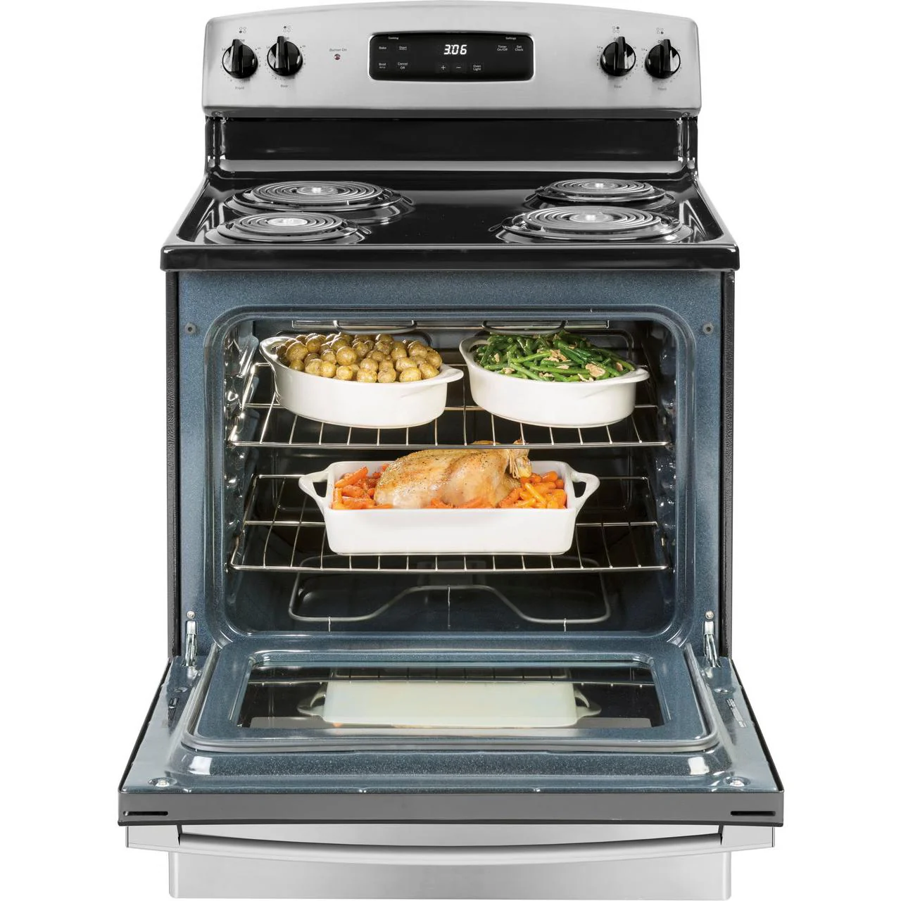 GE 30-inch Freestanding Electric Range with Sensi-Temp JBS360RTSS - Image 3
