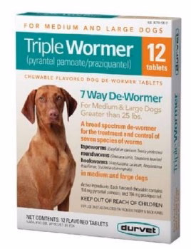 Durvet Triple Wormer 7 Way Dewormer for Medium and Large Dogs, 12 count - Image 1