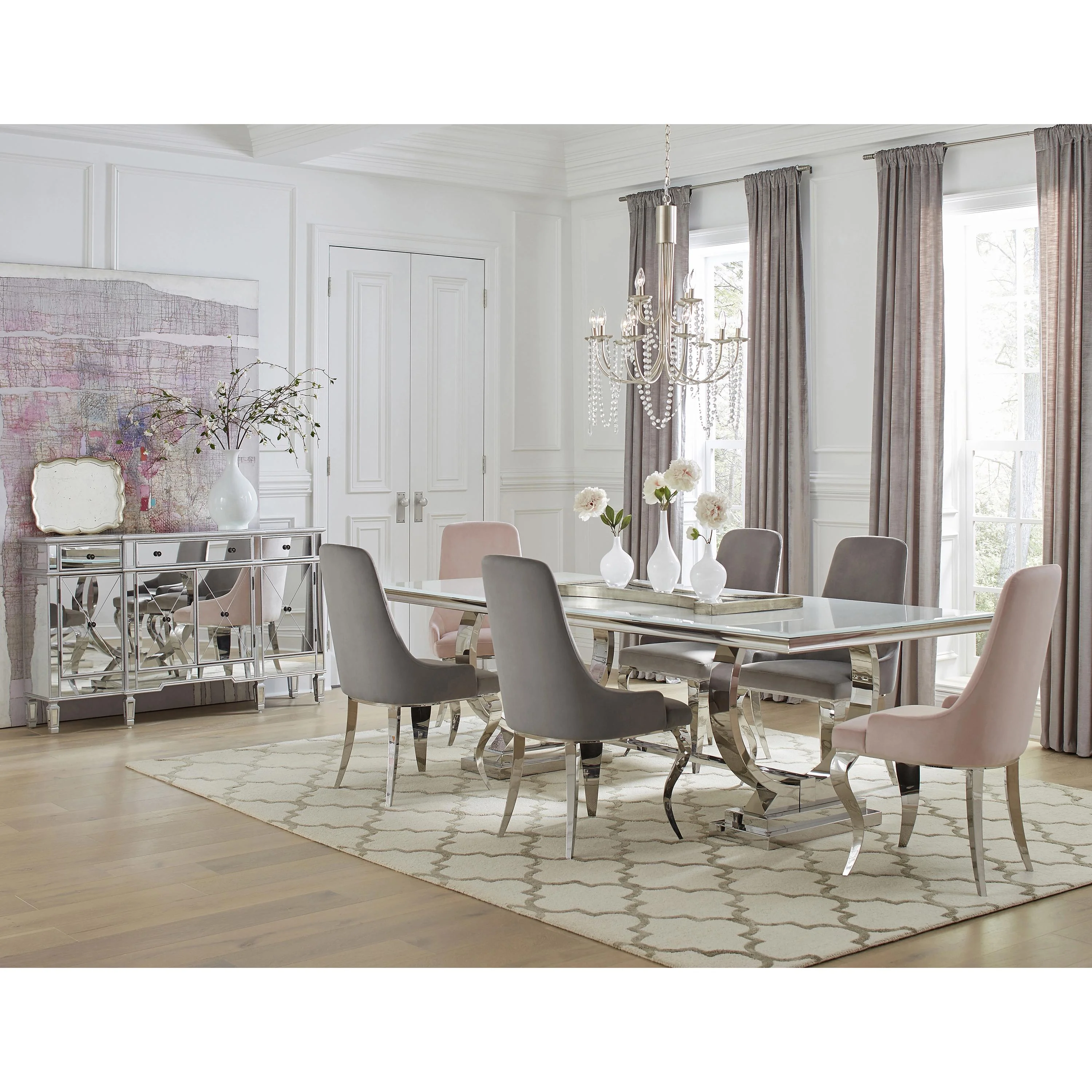 Coaster Furniture Antoine 108811 Rectangular 95-inch Glass Top Dining Table - White - Image 2