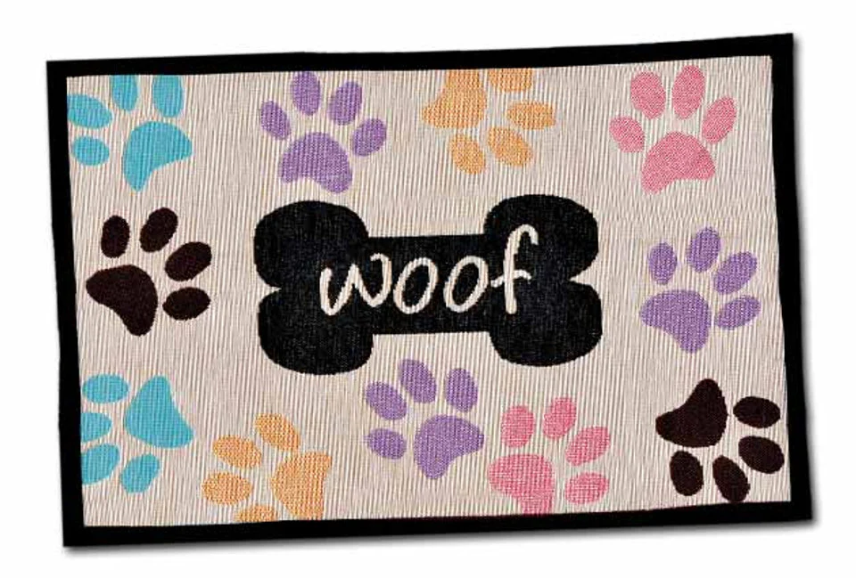 Loving Pets Fashion Pet Food & Water Mat Woof with Paws - Image 1