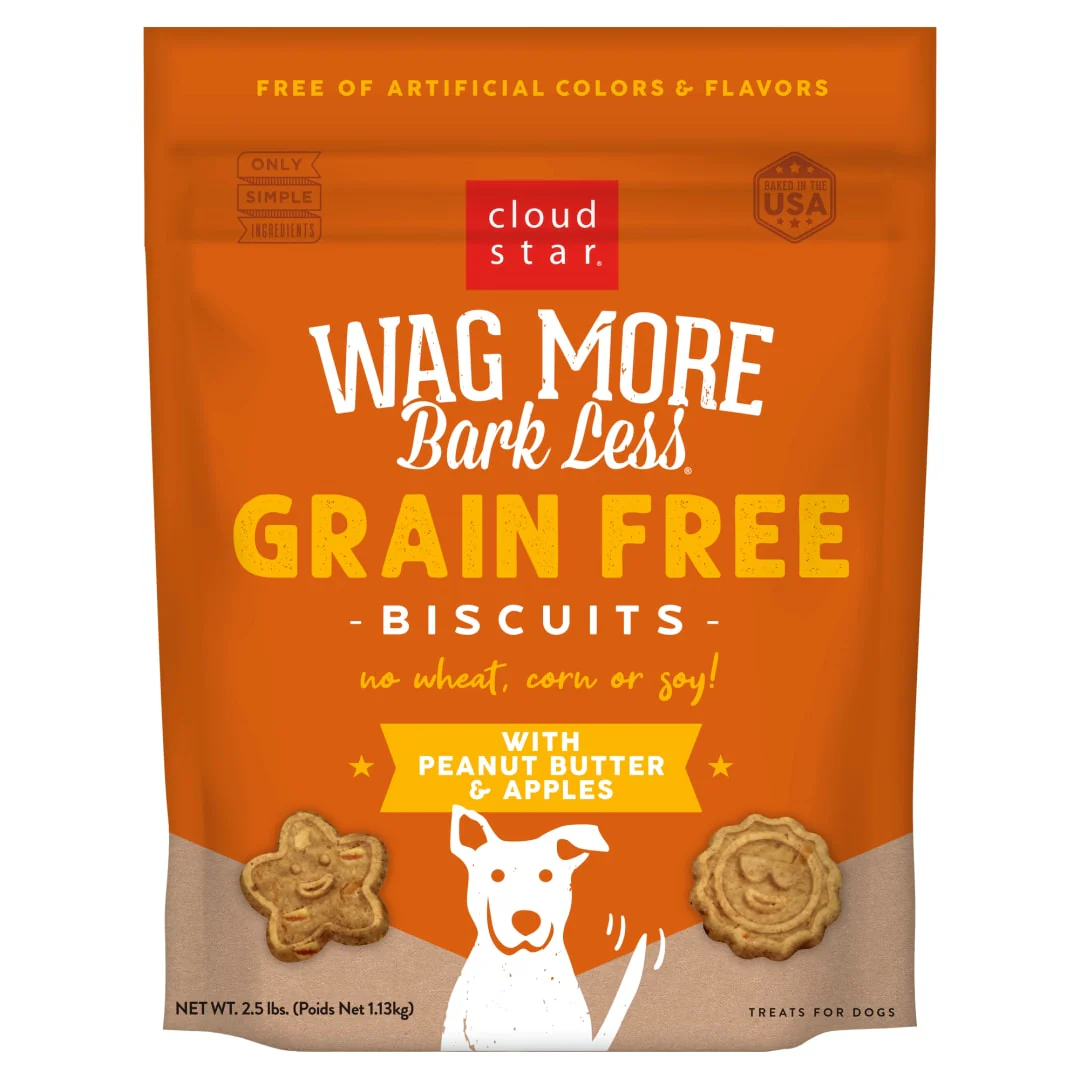 Cloud Star Wag More Bark Less Crunchy Grain Free Dog Treats, Peanut Butter & Apples, 2.5 lbs. Bag - Image 1
