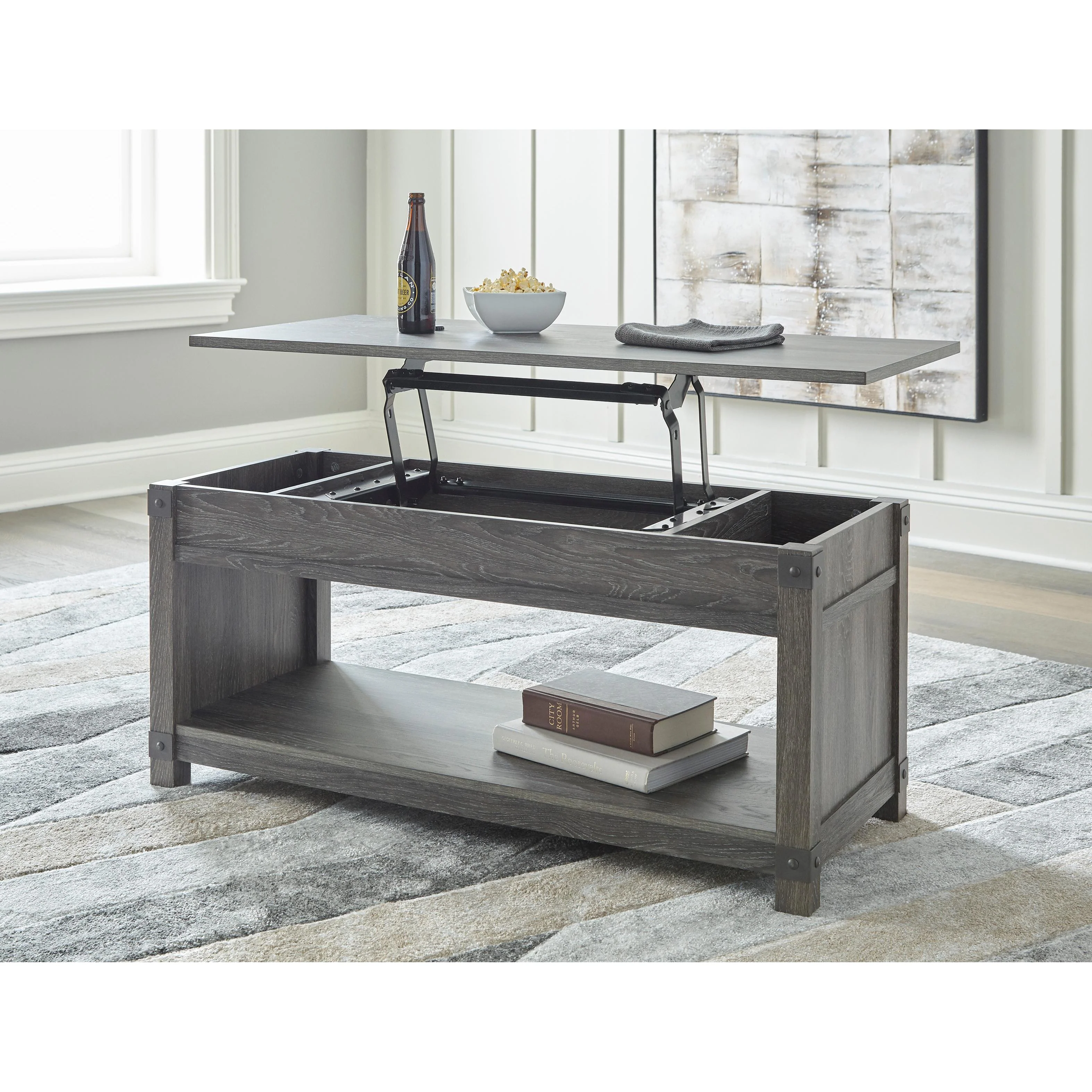 Signature Design by Ashley Freedan T175T2 Lift-top Coffee Table, 2 End Tables and Console - Image 3