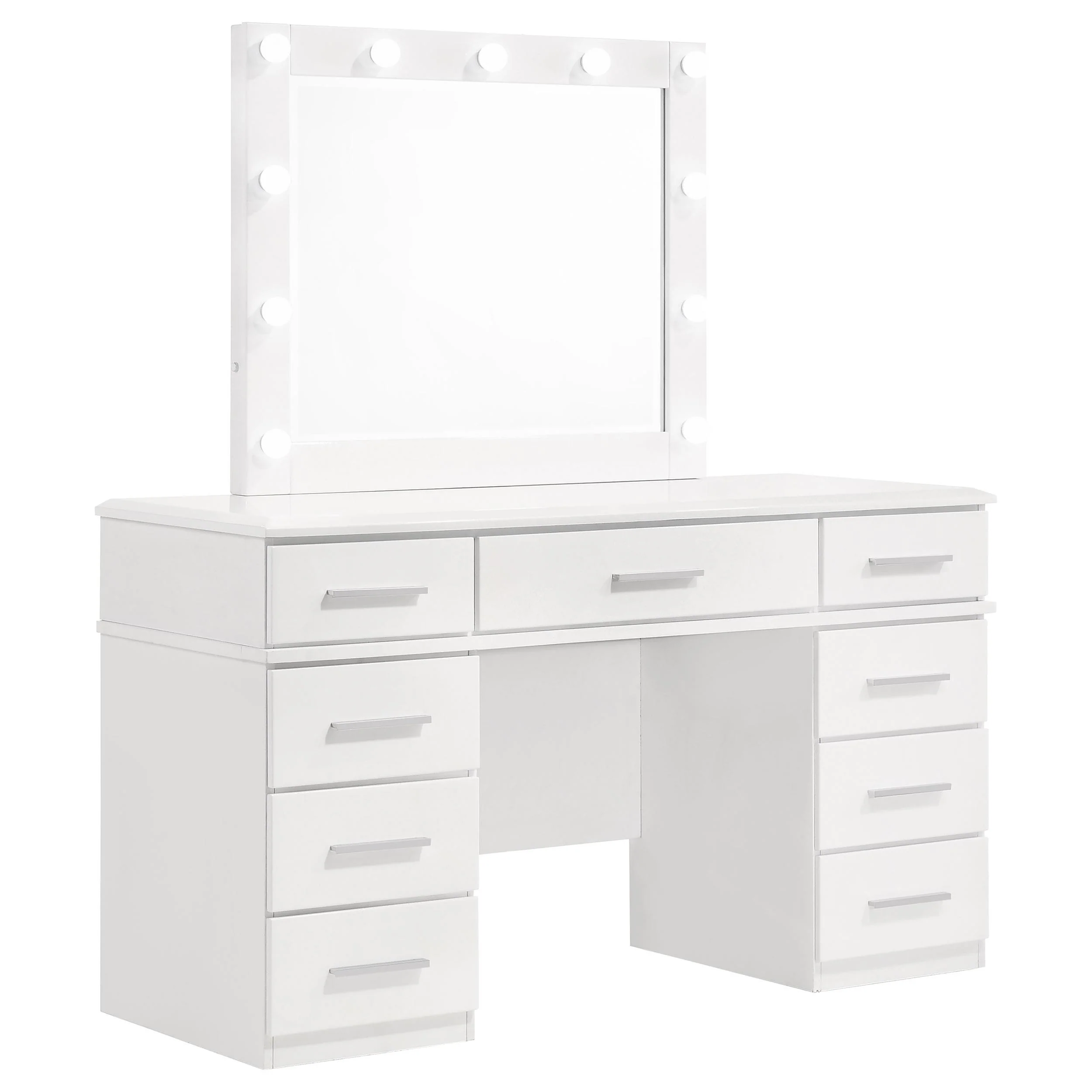 Coaster Furniture Felicity 203507 9-Drawer Vanity Table Lighted Mirror – Glossy White
