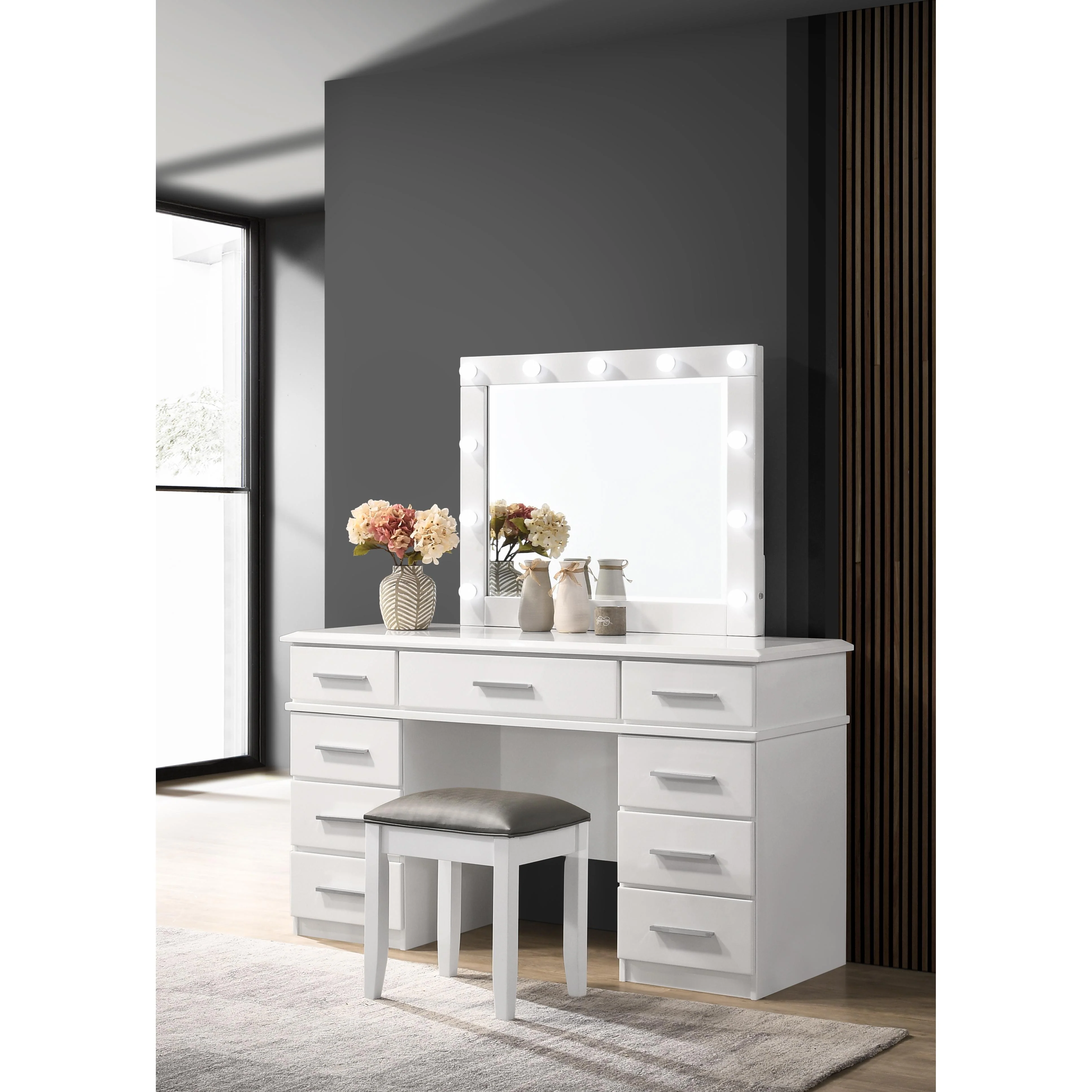 Coaster Furniture Felicity 203507STL Upholstered Vanity Stool - Metallic and Glossy White - Image 2