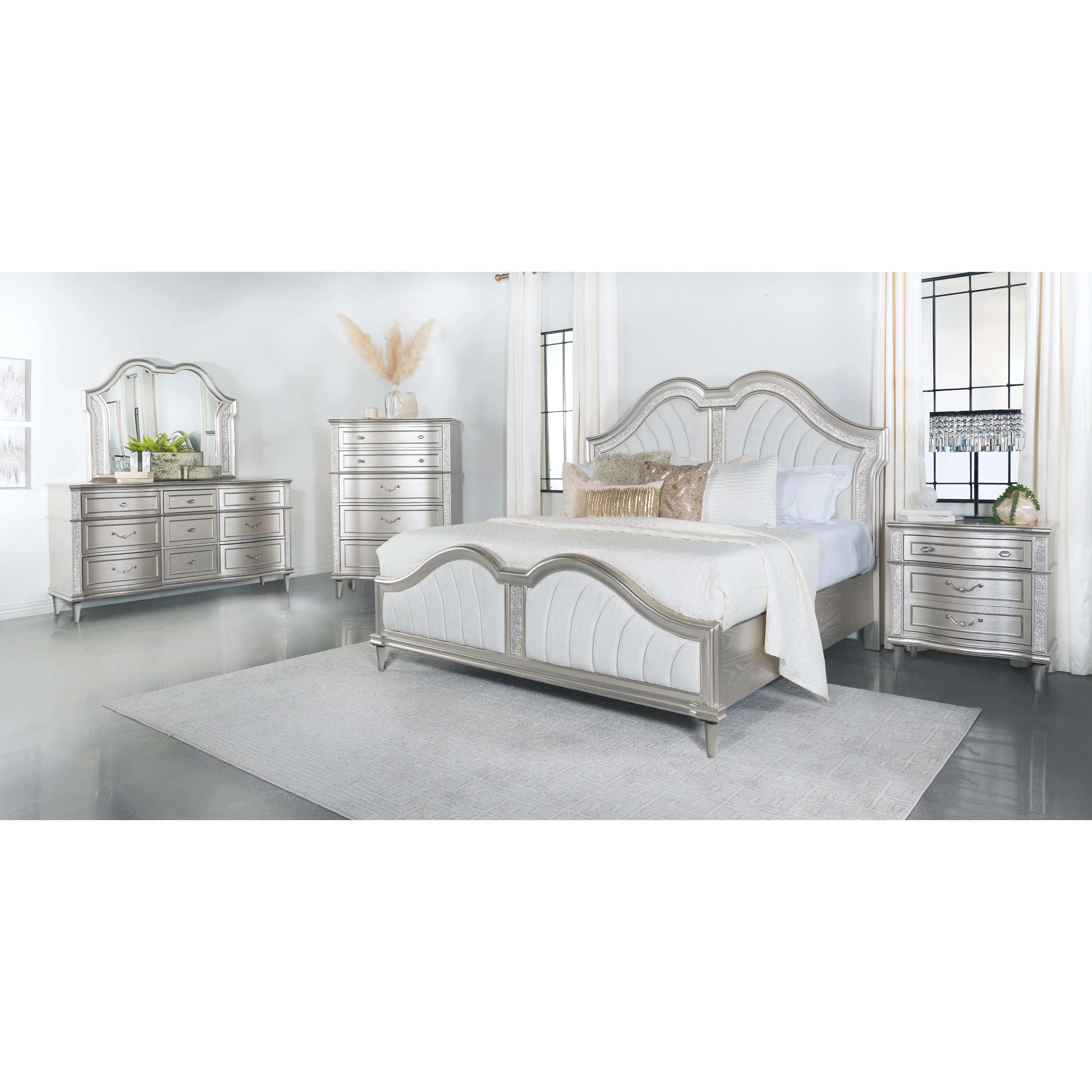 Coaster Furniture Evangeline 223391Q Wood Queen LED Panel Bed - Silver Oak - Image 2