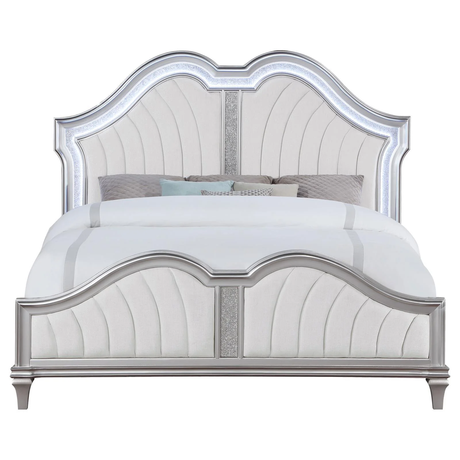 Coaster Furniture Evangeline 223391Q Wood Queen LED Panel Bed - Silver Oak - Image 3