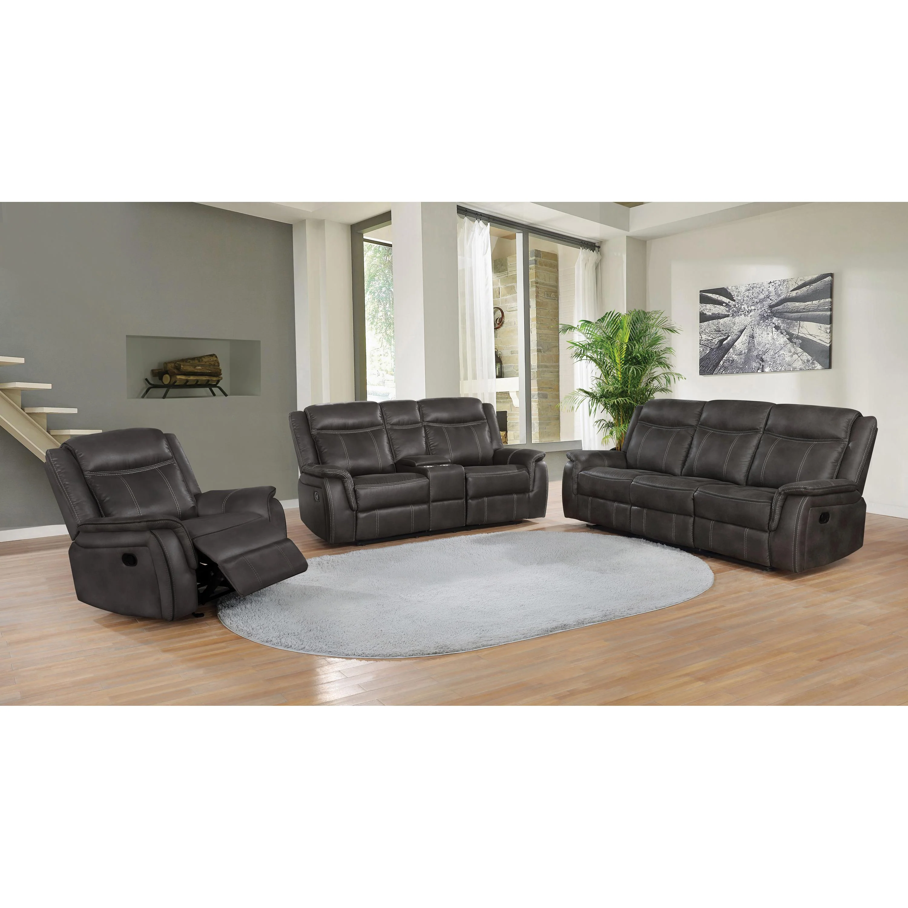 Coaster Furniture Lawrence 603505 Upholstered Padded Arm Reclining Loveseat - Charcoal - Image 3