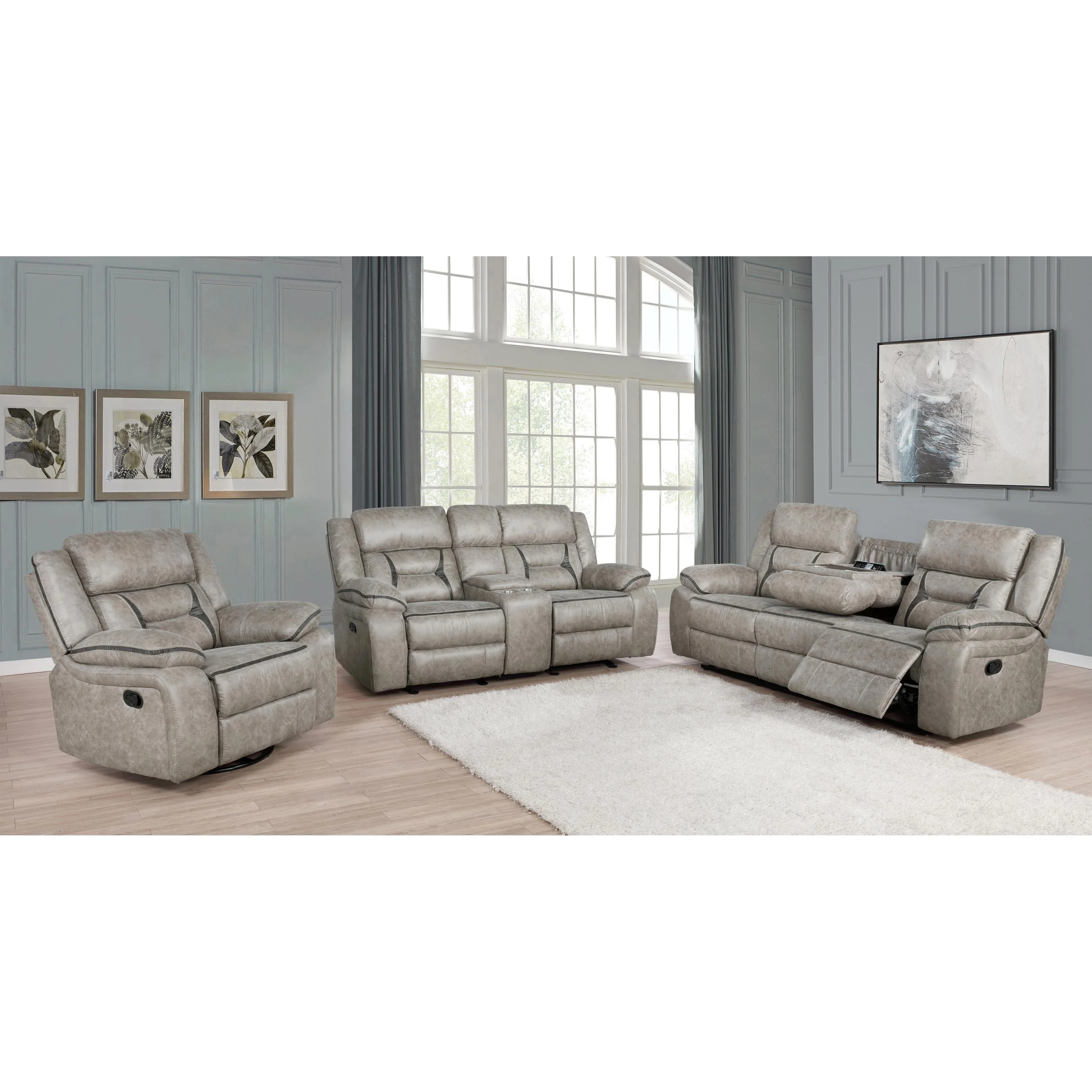 Coaster Furniture Greer 651353 Upholstered Swivel Glider Recliner Chair - Taupe - Image 3