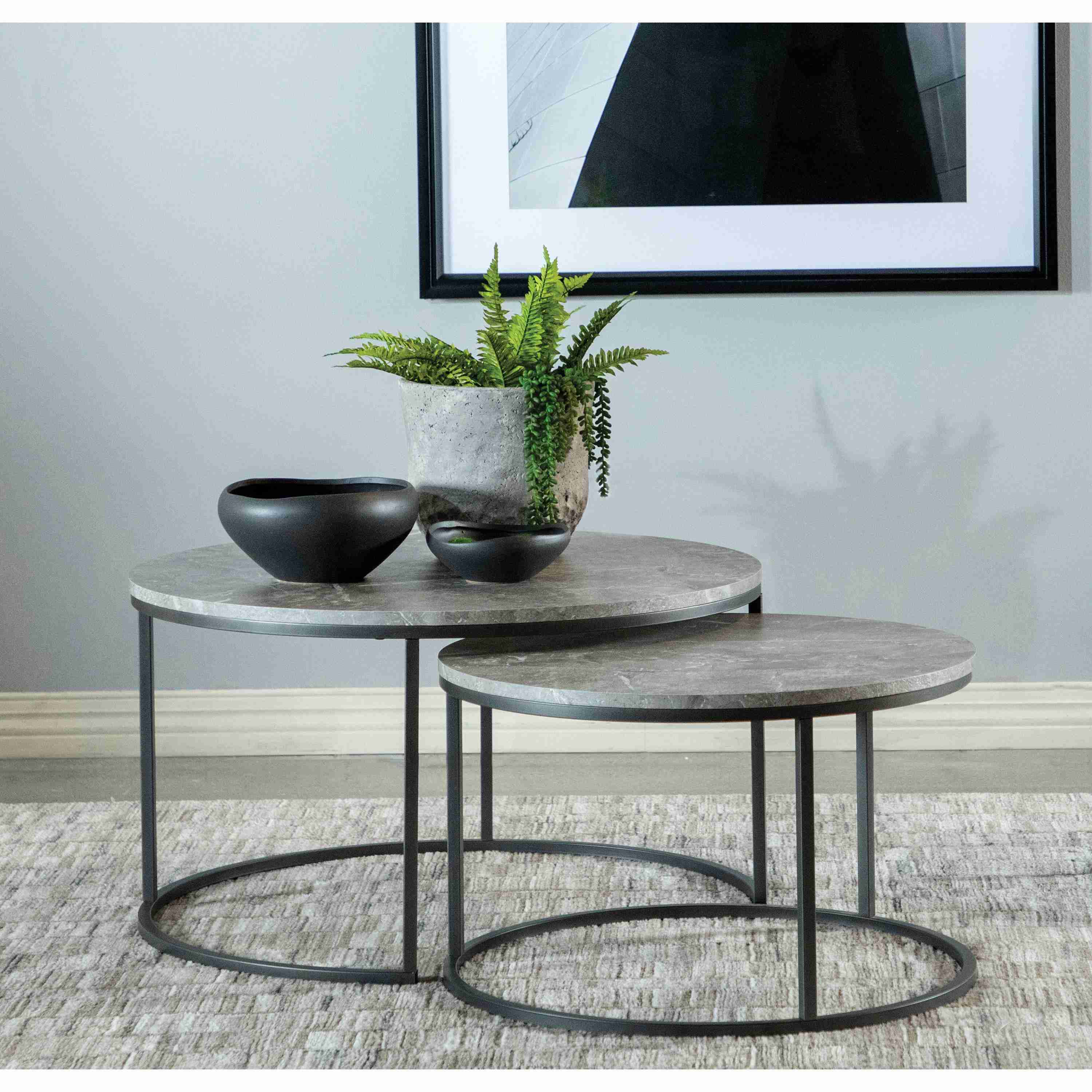 Coaster Furniture Lainey 736028 2-piece Round Faux Marble Nesting Coffee Table - Grey - Image 2