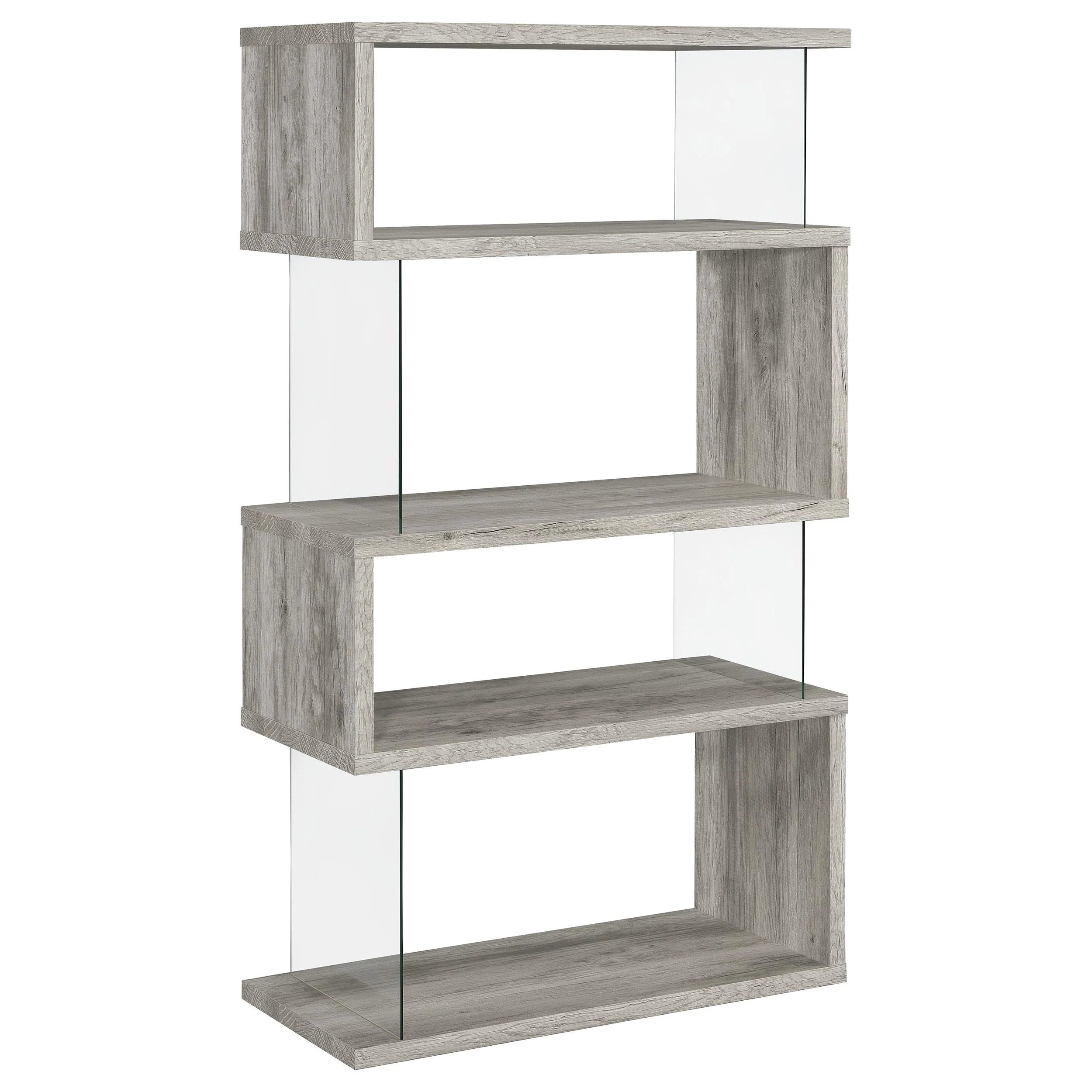 Coaster Furniture Emelle 802340 63-inch 4-shelf Glass Panel Bookshelf – Grey Driftwood