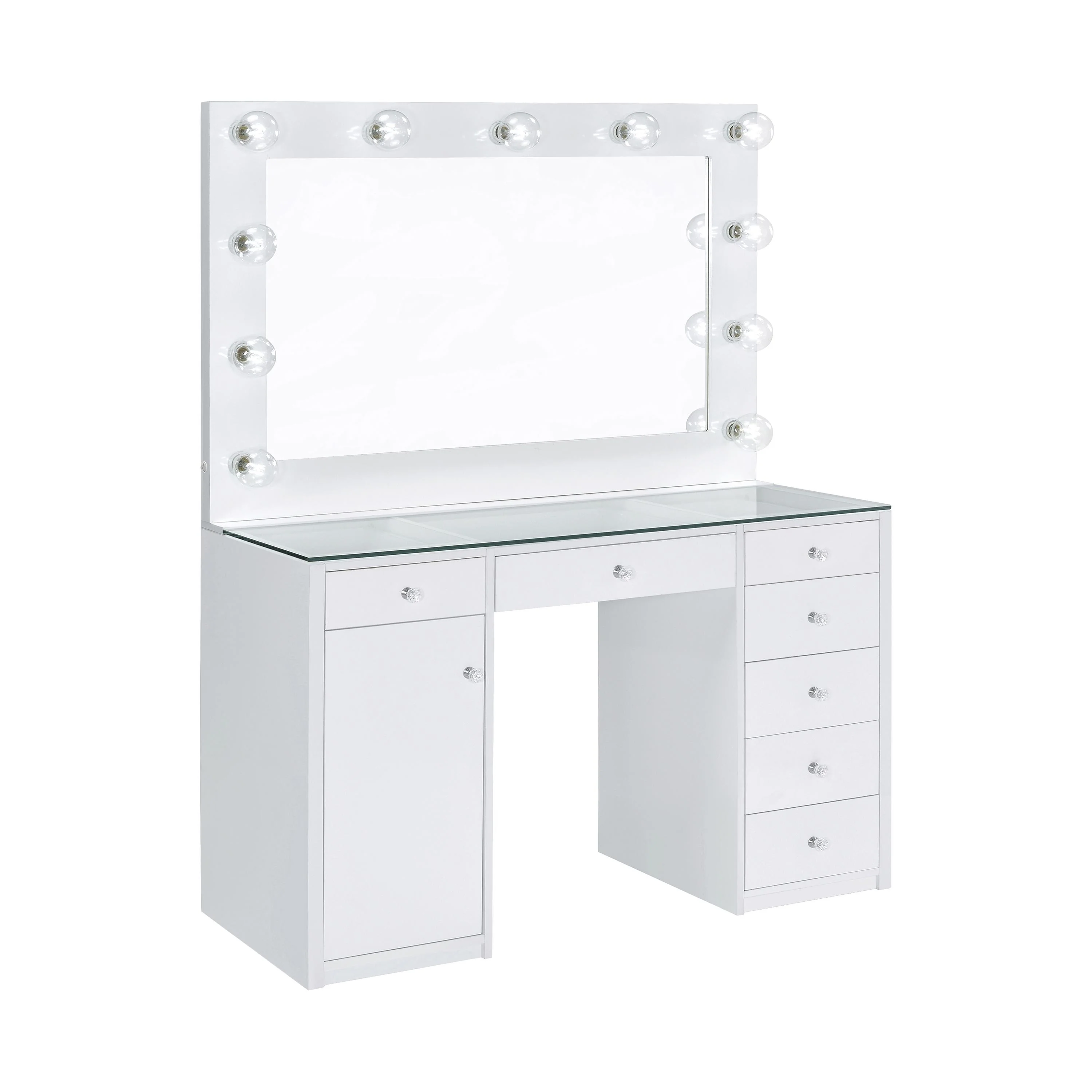 Coaster Furniture Acena 931143 7-Drawer Vanity Set with Lighting – White High Gloss