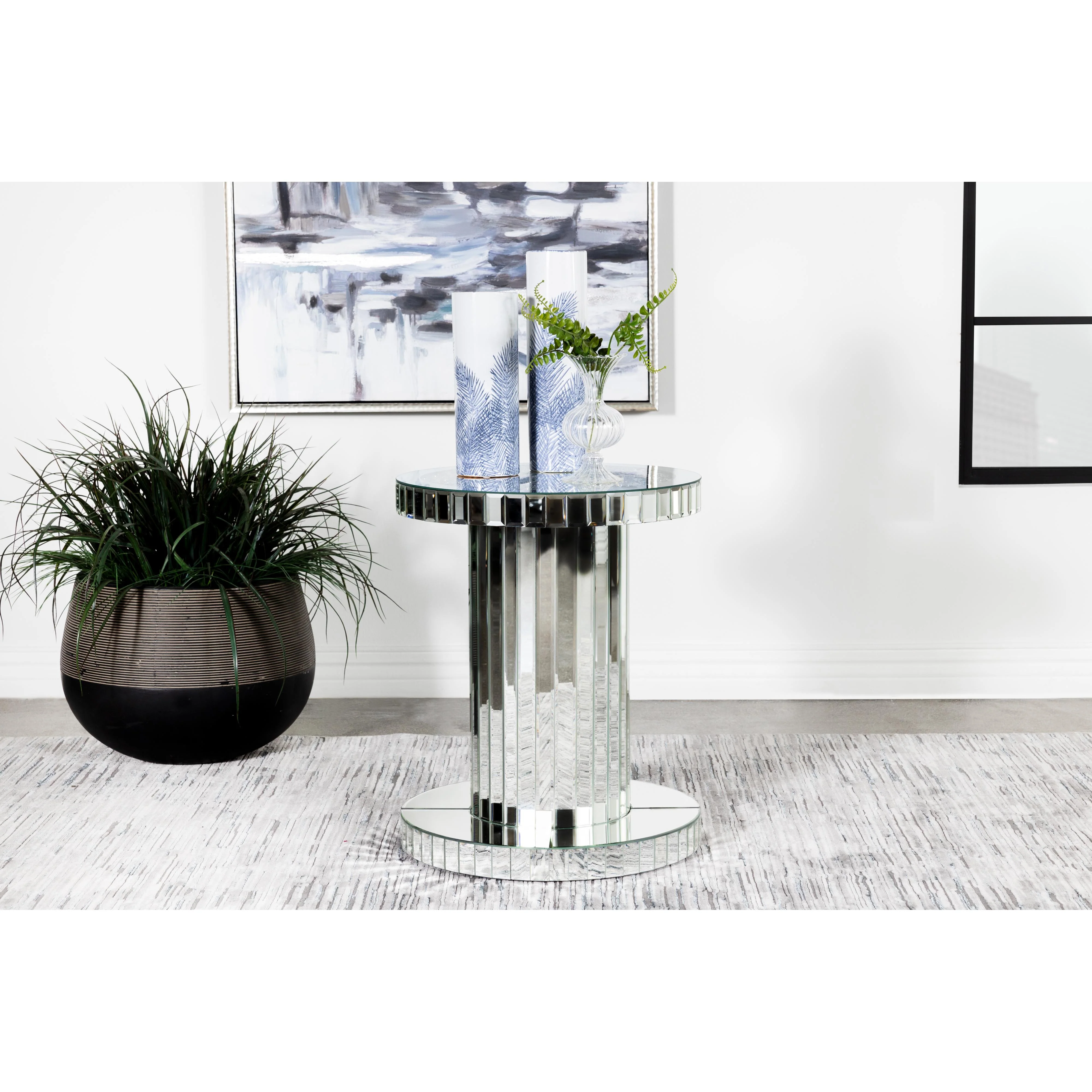 Coaster Furniture Dorielle 936125 Round Mirrored Acrylic Crystal Side Table - Silver - Image 2