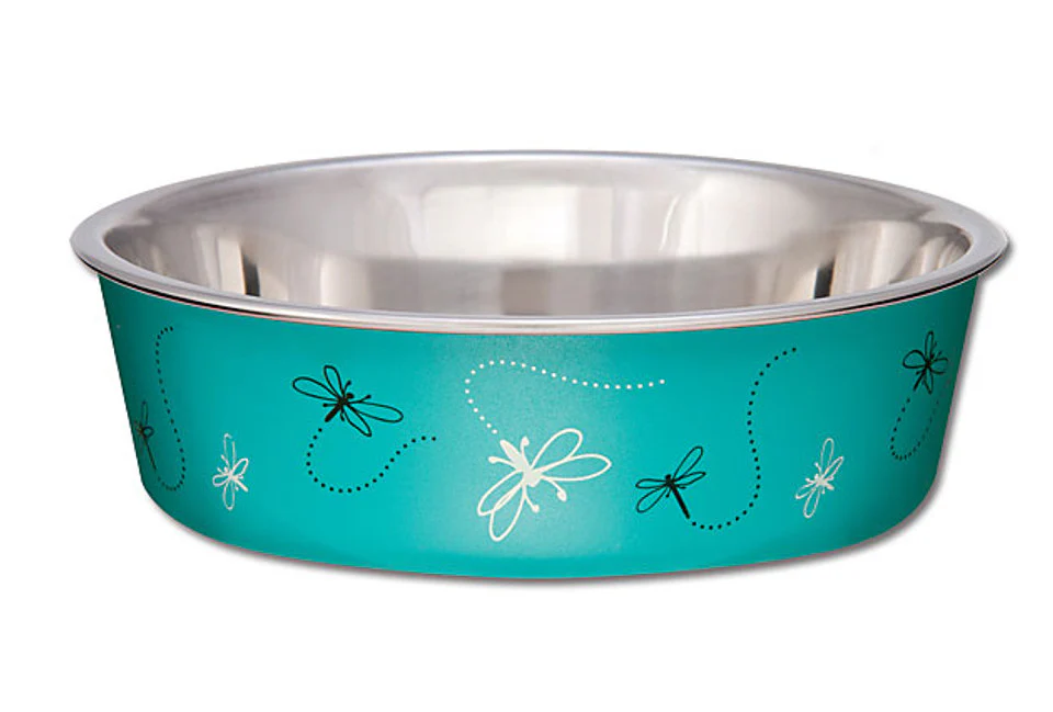Loving Pets Bella Stainless Steel Dog Bowl Dragonfly Turquiose Small - Image 1