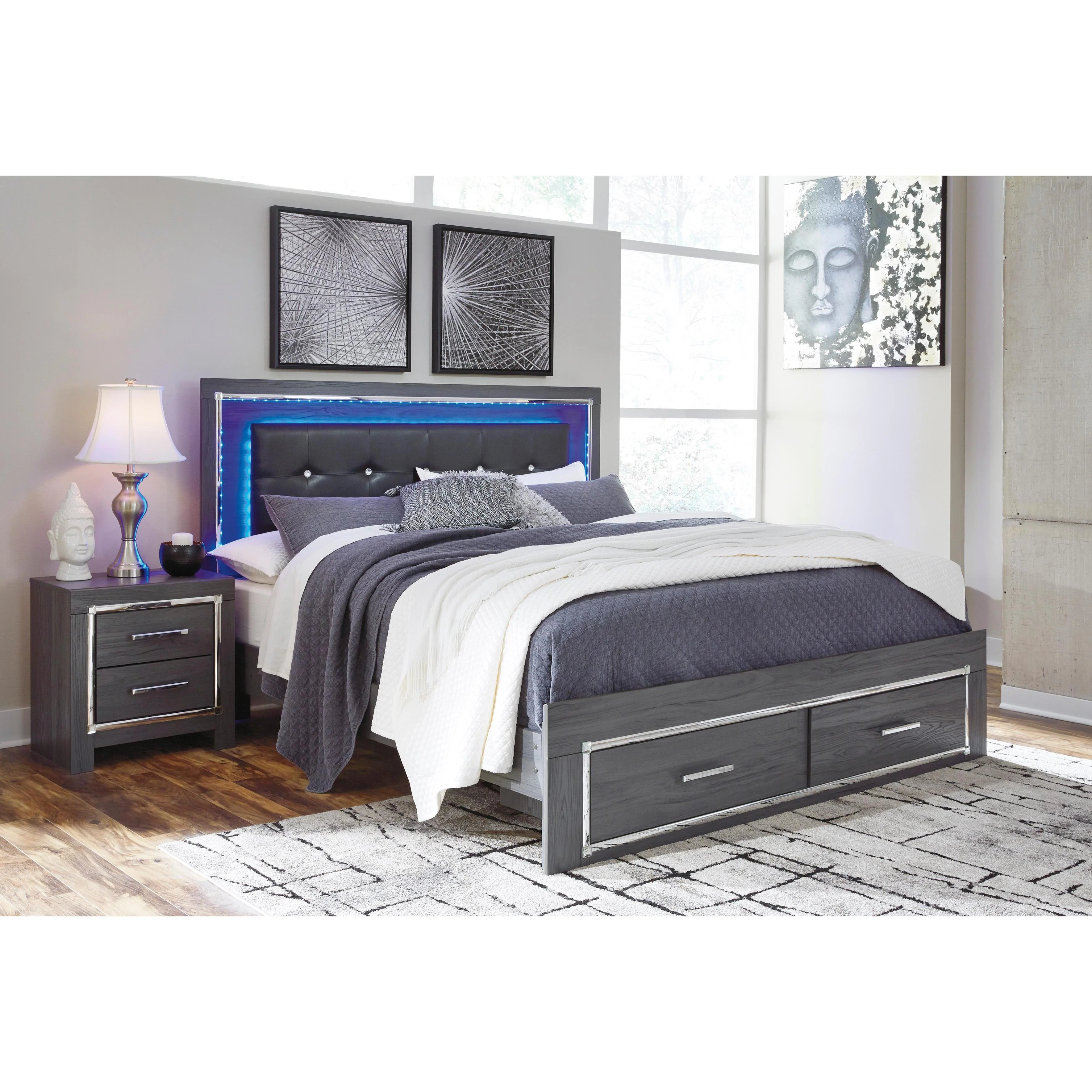 Signature Design by Ashley Lodanna B214B13 King Panel Bed with 2 Storage Drawers - Image 2