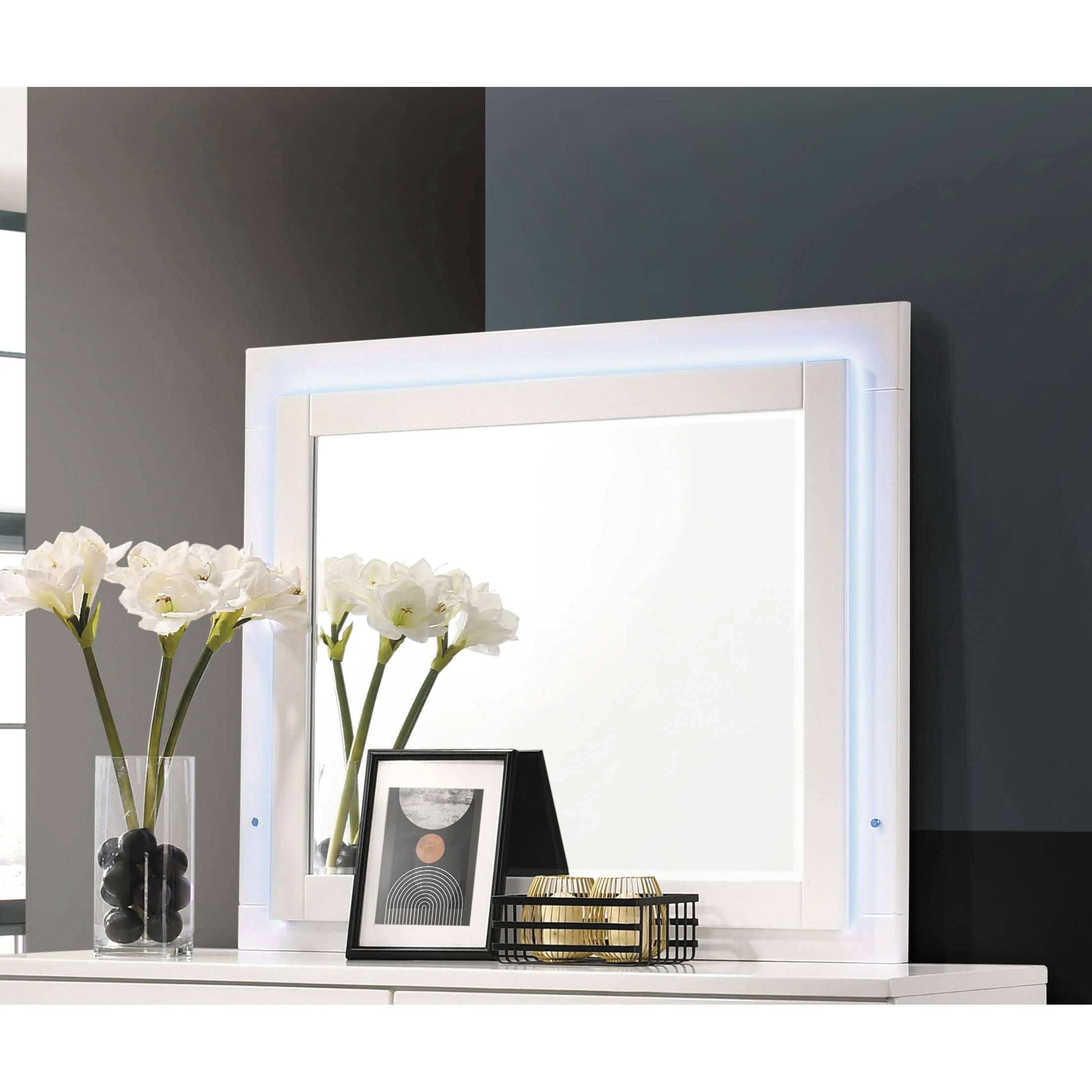 Coaster Furniture Felicity 203504LED Wood LED Dresser Mirror - White High Gloss - Image 2