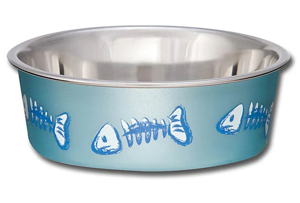 Loving Pets Bella Bowl Fish Skeleton Design - Metallic Ocean Blue eXtra Small - Image 1