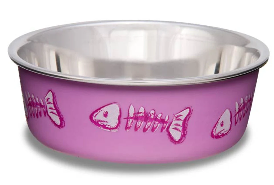 Loving Pets Bella Bowl Fish Skeleton Design - Pink eXtra Small - Image 1