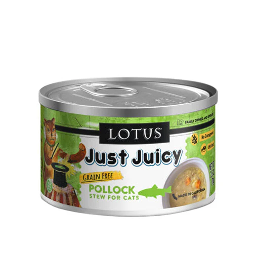 Lotus Wet Cat Food Just Juicy Pollock Stew 2.5oz - Image 1