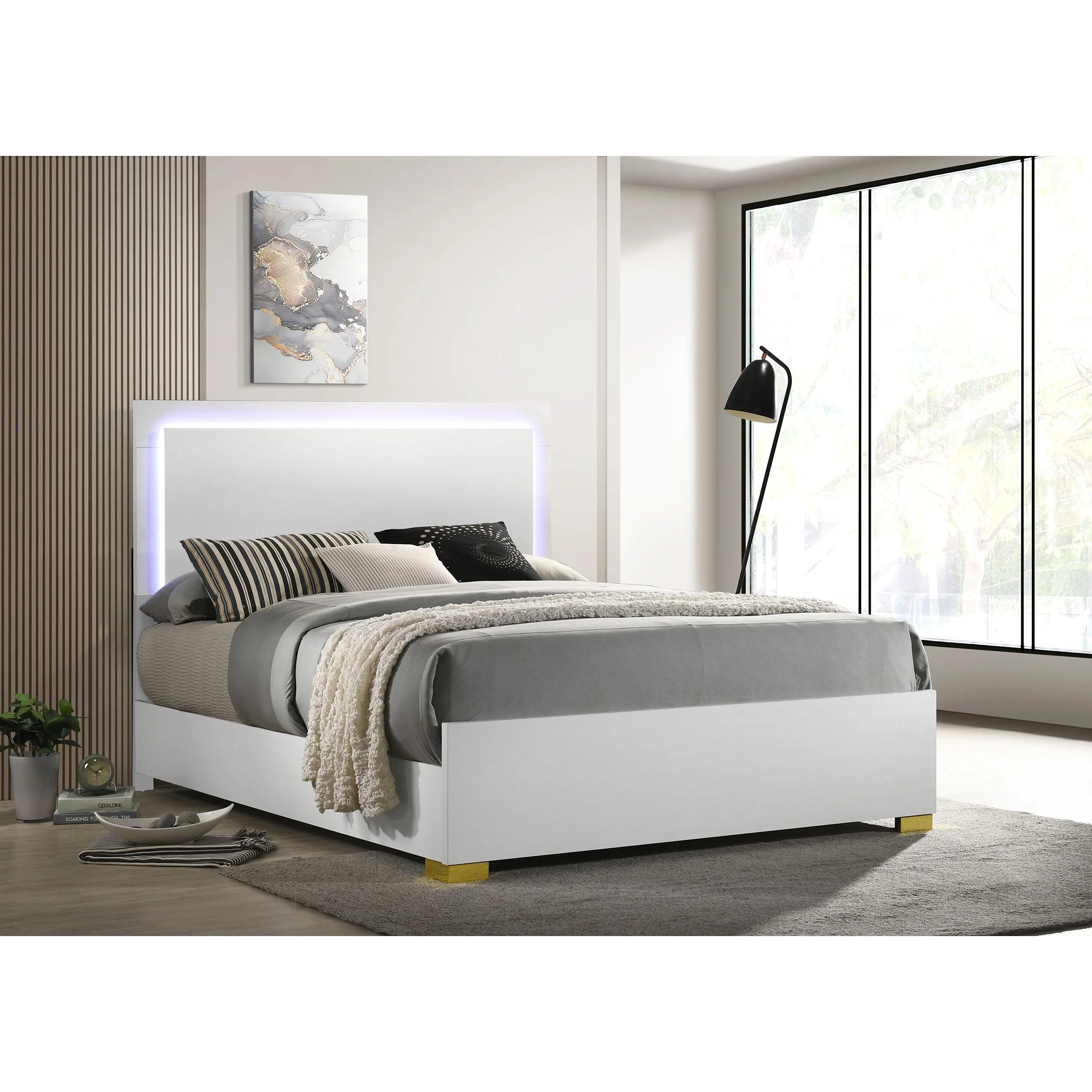 Coaster Furniture Marceline 222931Q Wood Queen LED Panel Bed - White - Image 2