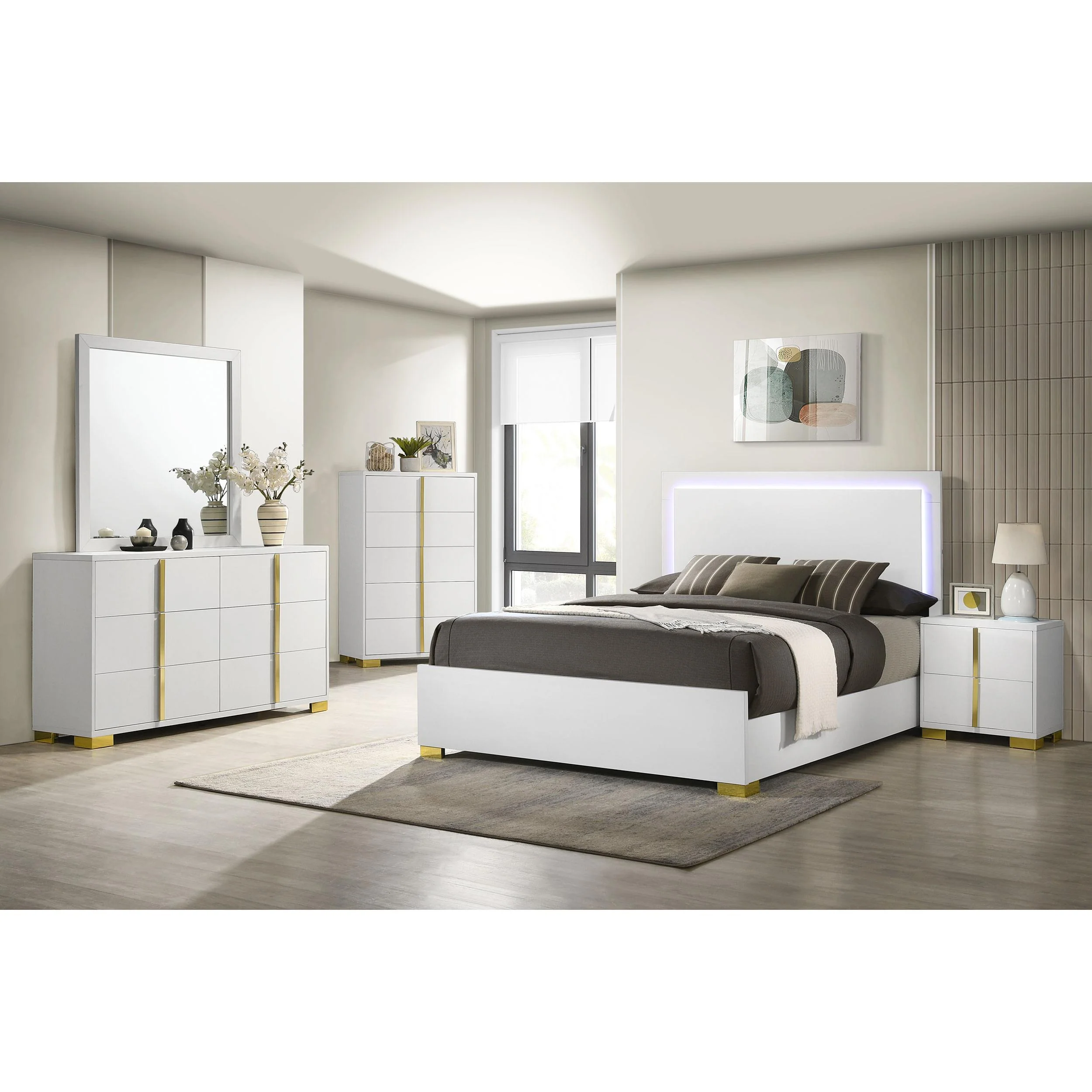 Coaster Furniture Marceline 222931KE Wood Eastern King LED Panel Bed - White - Image 3