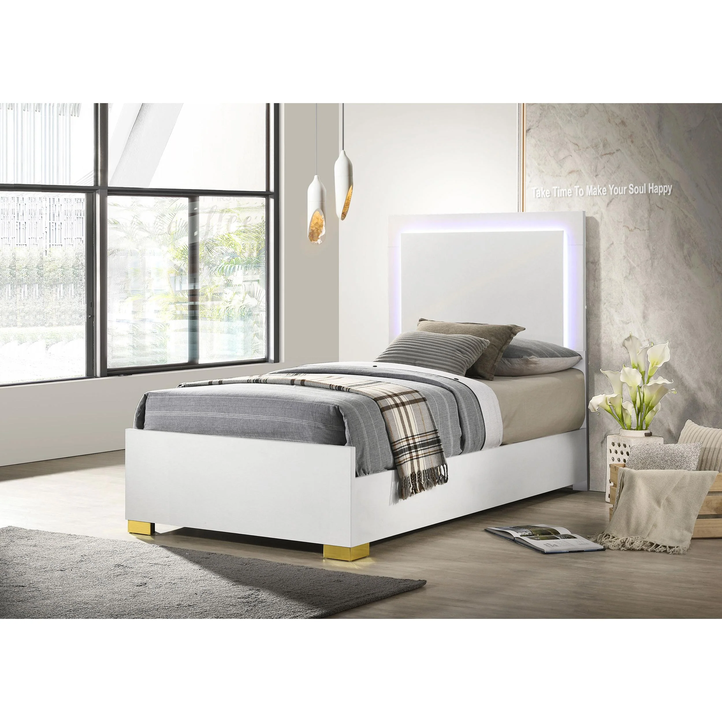 Coaster Furniture Marceline 222931T Wood Twin LED Panel Bed - White - Image 2