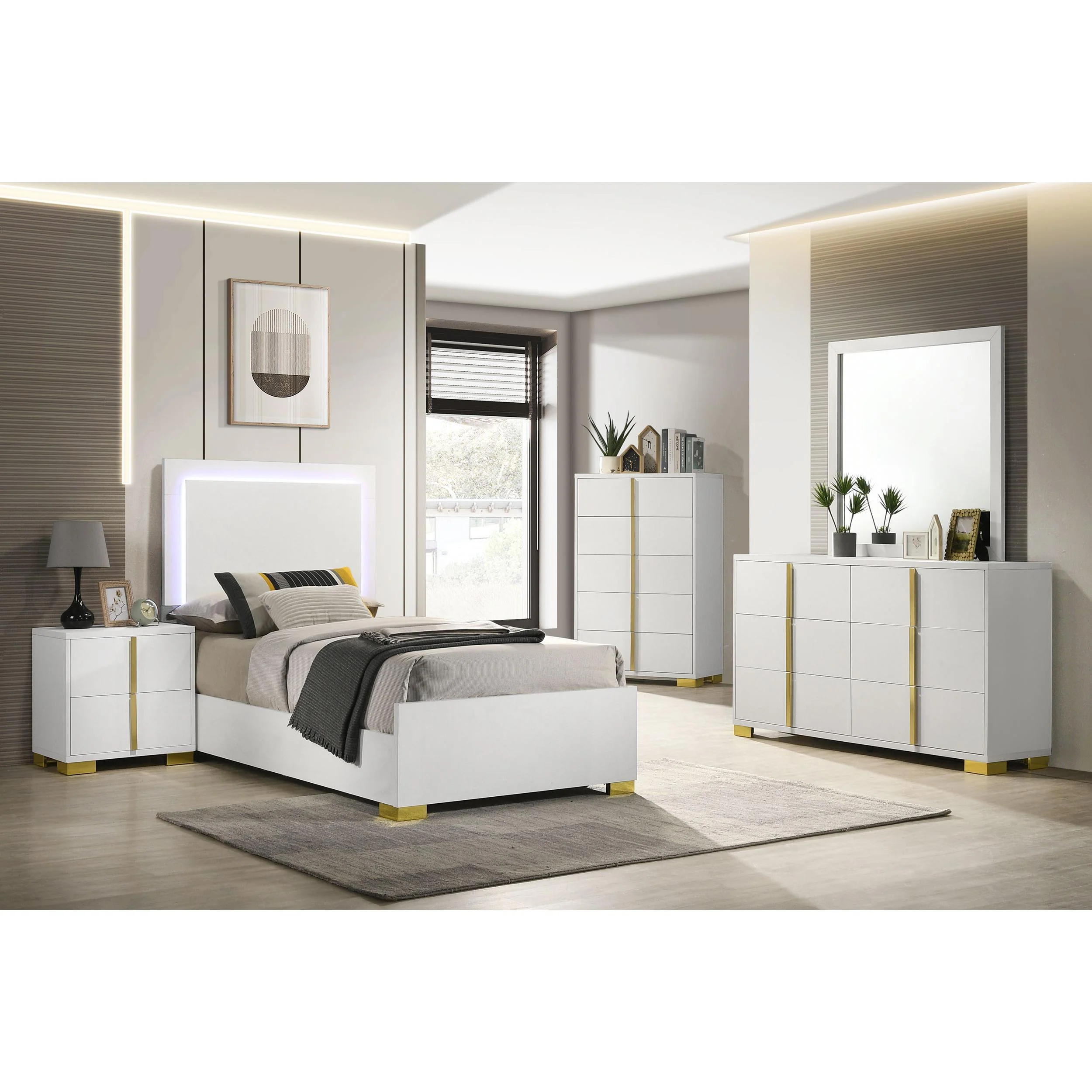 Coaster Furniture Marceline 222931T Wood Twin LED Panel Bed - White - Image 3